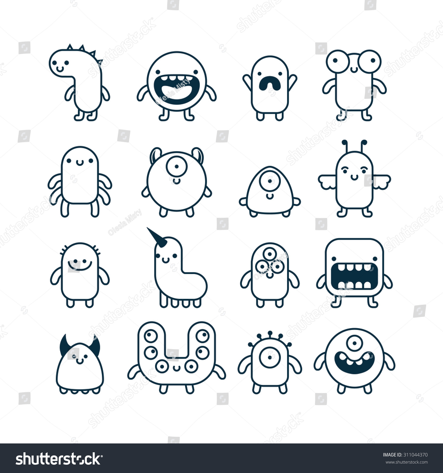 Set Cute Simple Cartoon Monsters Stock Vector (Royalty Free) 311044370