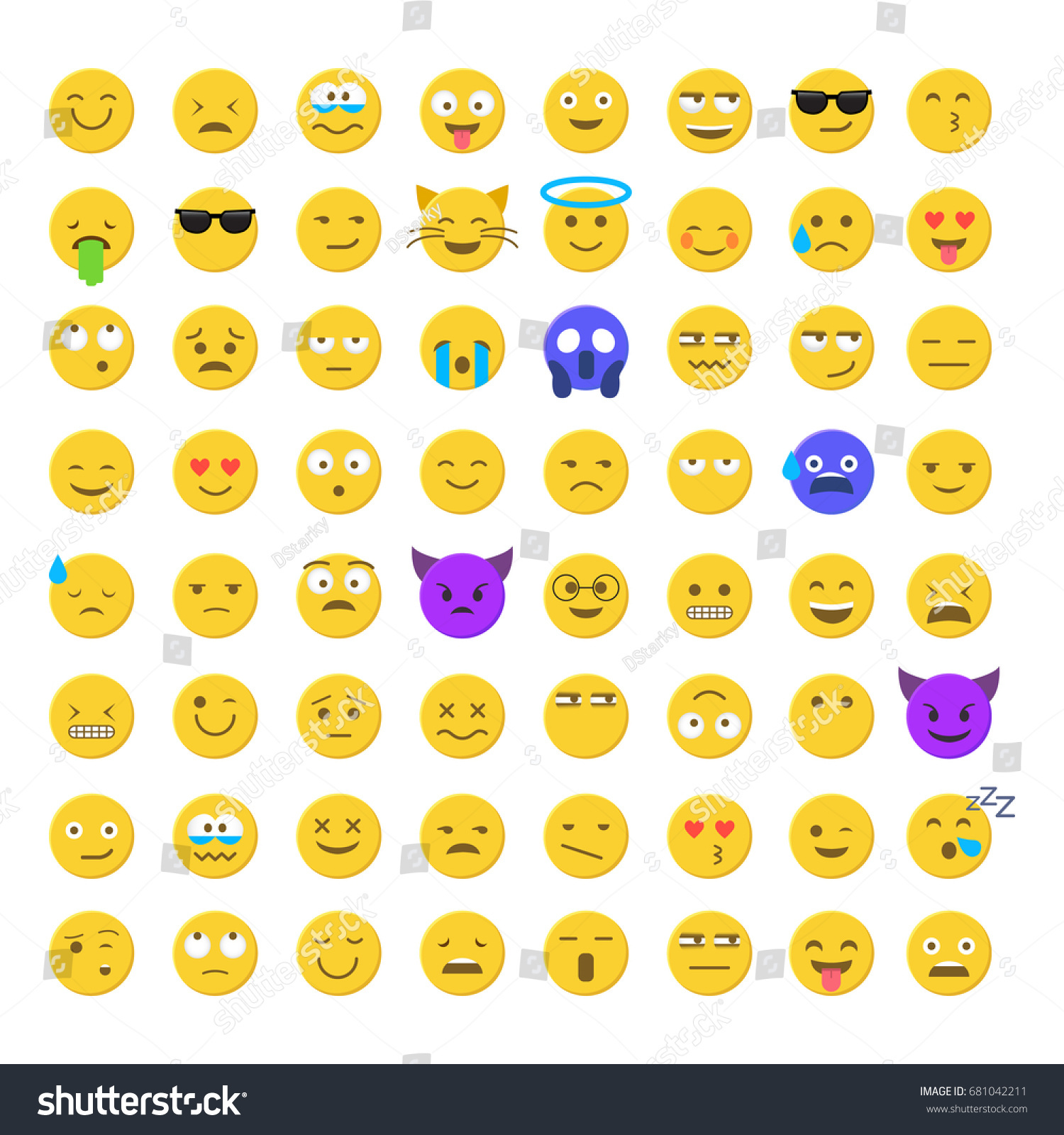 Set Cute Smiley Emoticons Emoji Flat Vector Có Sẵn Miễn Phí Bản Quyền 681042211 Shutterstock