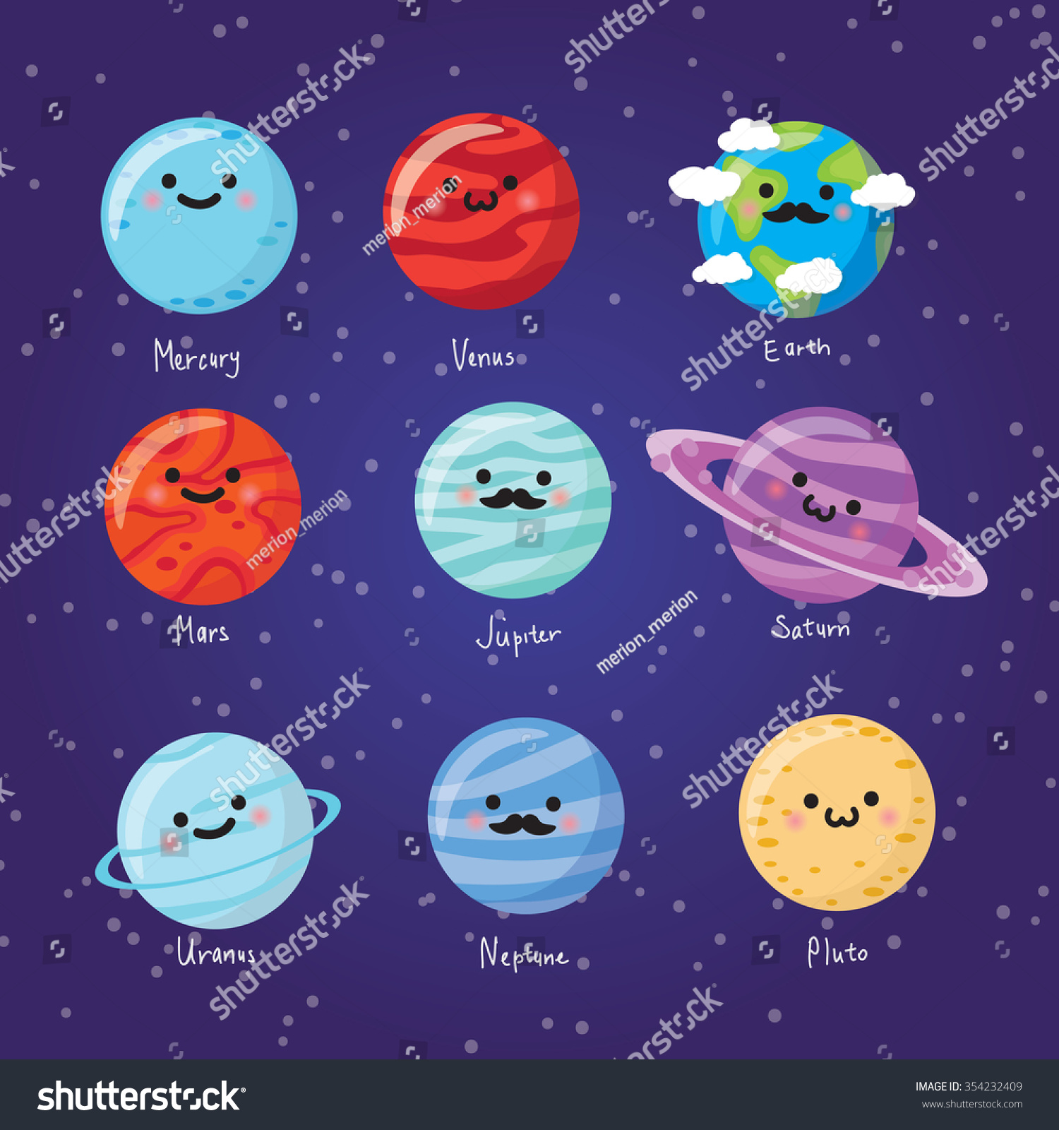 Set Cute Smiling Planets Vector Illustration Stock Vector 354232409 ...