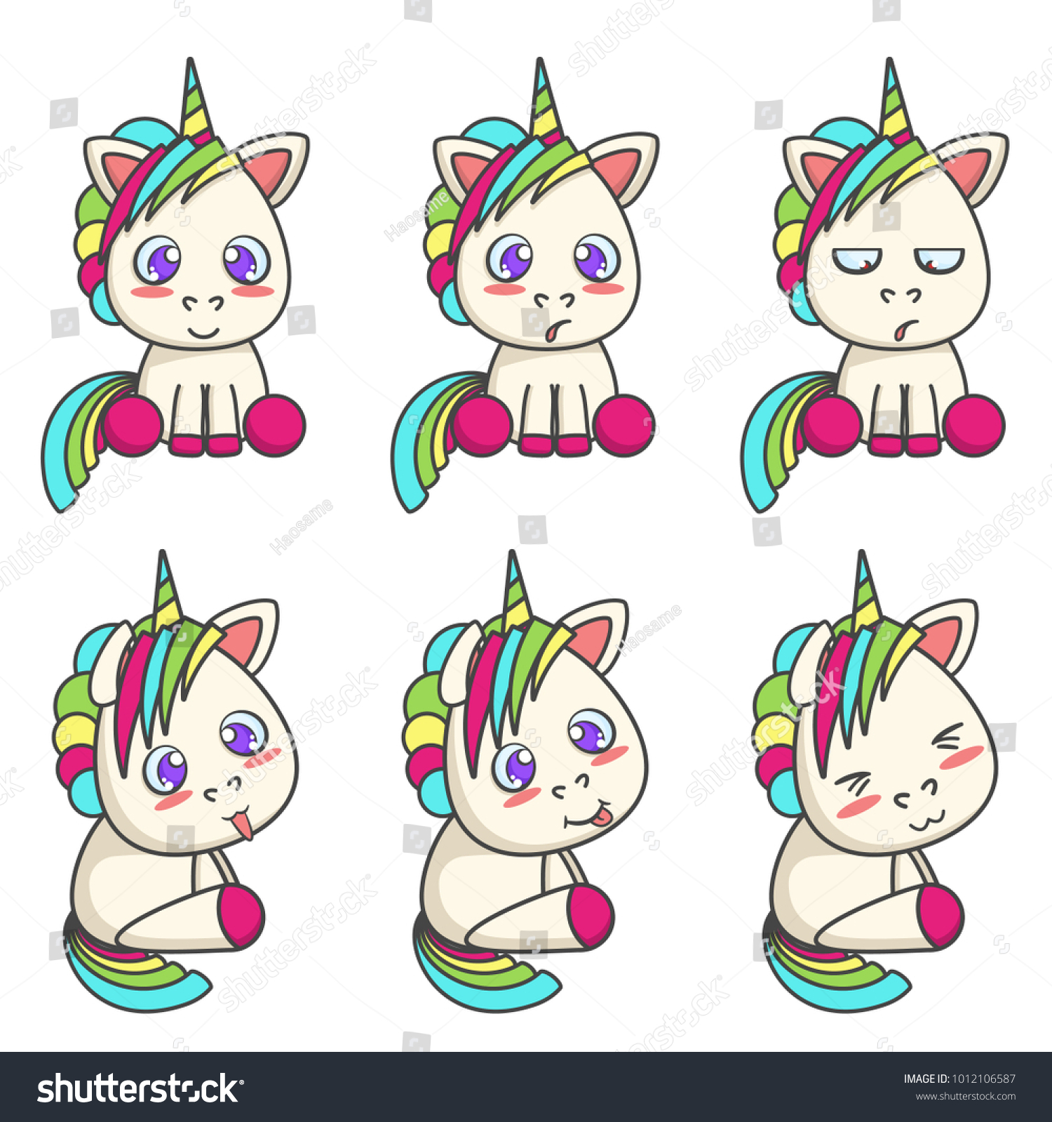 Set Cute Unicorns Different Emotions Vector Stock Vector Royalty Free 1012106587 Shutterstock 9520