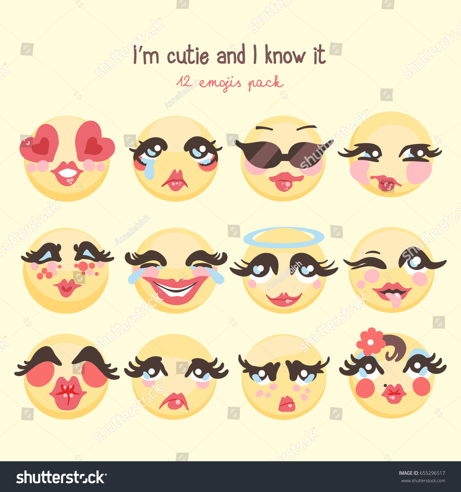 Set Cute Vector Emojis Emoticon Stock Vector Royalty Free 655296517 Shutterstock