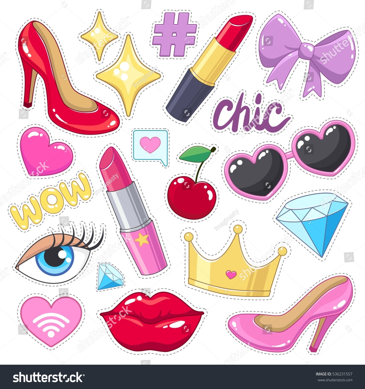 vector sticker girl cute Set Vector Vector Stock Badges Illustrations Stickers Cute