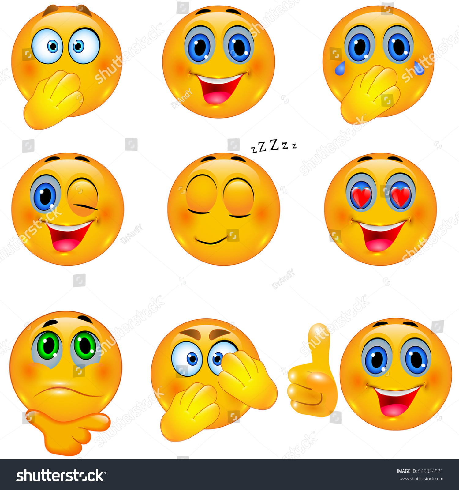 Set 3d Yellow Smiley Emotional Faces Stock Vector (Royalty Free) 545024521