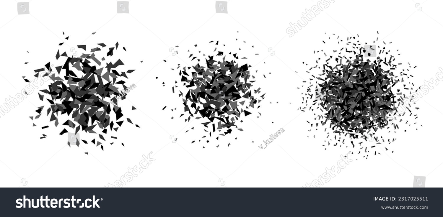SVG of Set of debris and shatters in radial shape. Black and grey broken smashed pieces, specks, speckles and particles. Abstract explosion and burst textured elements collection. Vector illustration  svg