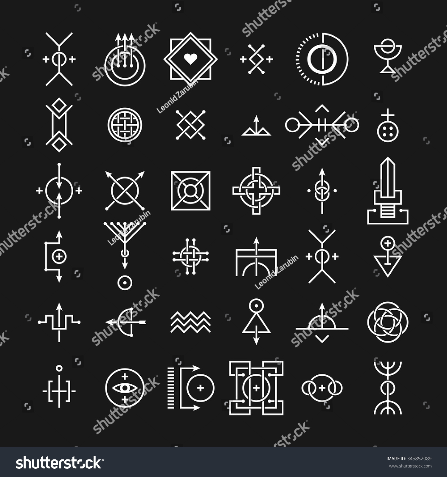 Set Decorative Esoteric Elements On Dark Stock Vector (Royalty Free ...