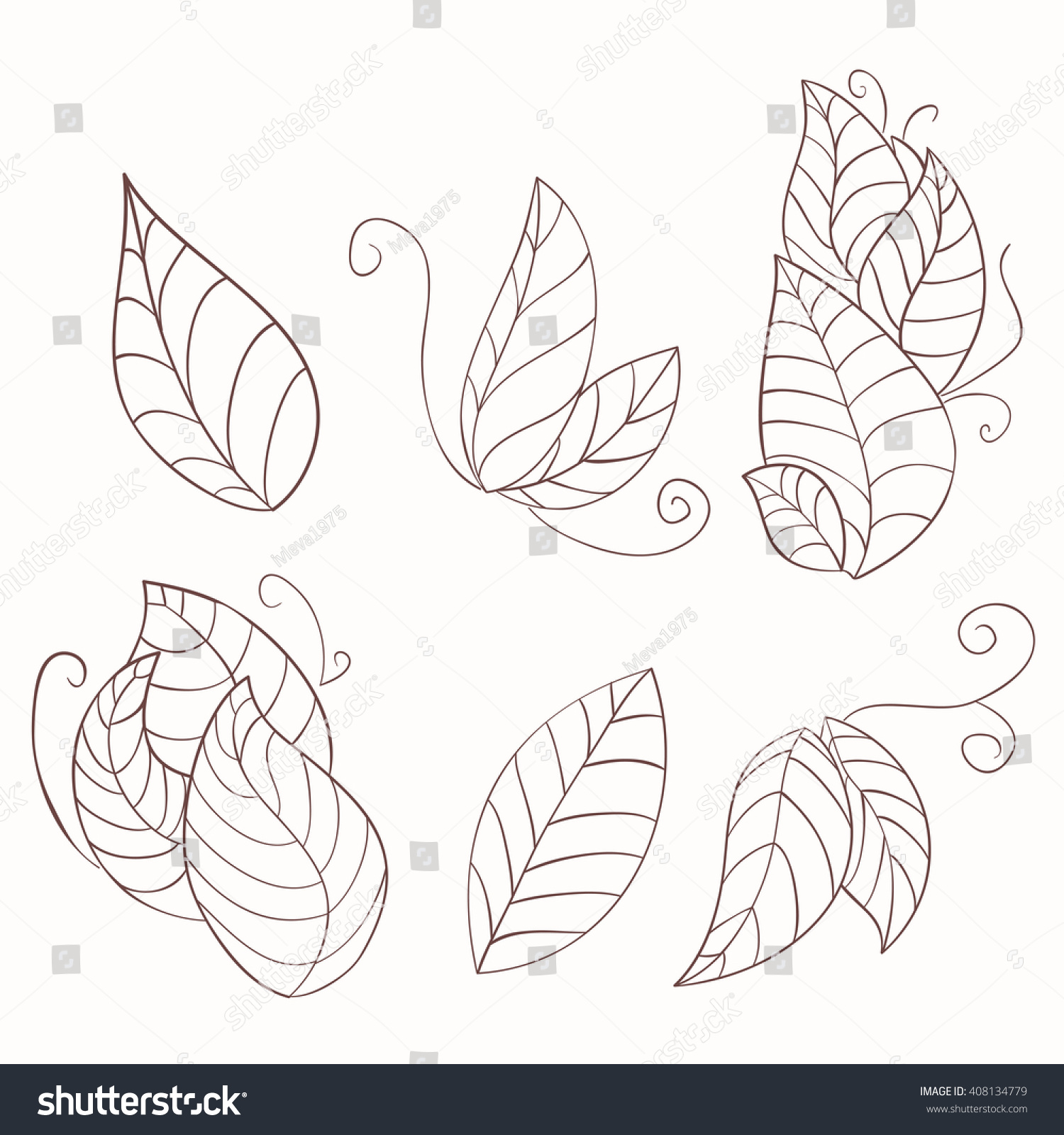 Set Decorative Leaves Drawn By Hand Stock Vector 408134779 - Shutterstock