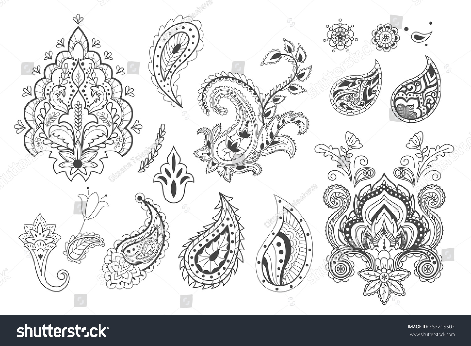 set-decorative-paisley-templates-stock-vector-royalty-free-383215507