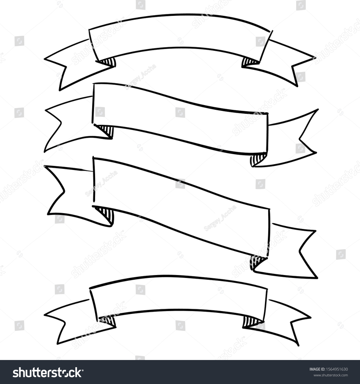 Set Decorative Ribbons Vector Handdrawn Illustration Stock Vector ...