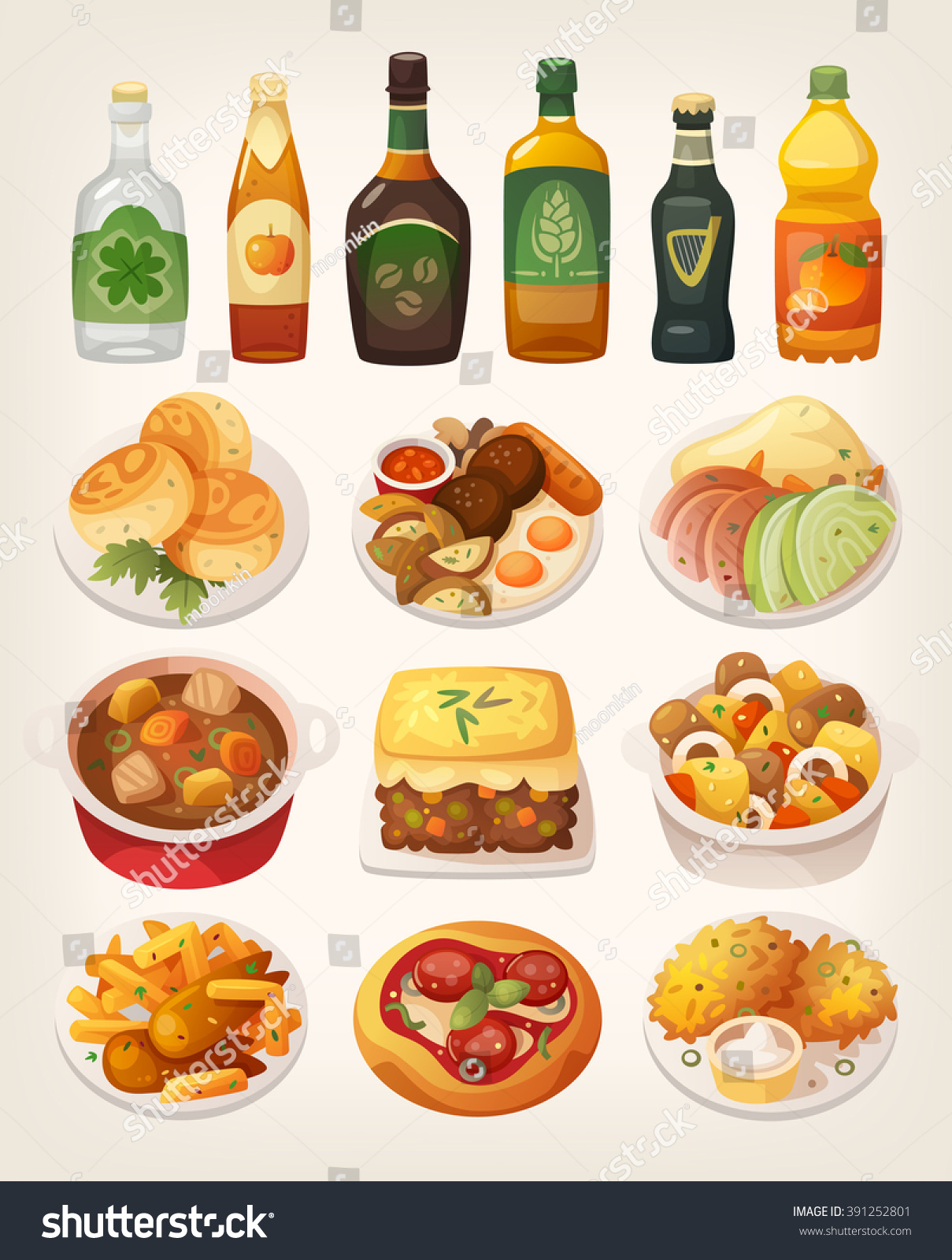 SVG of Set of delicious colorful traditional dishes from irish cuisine. svg
