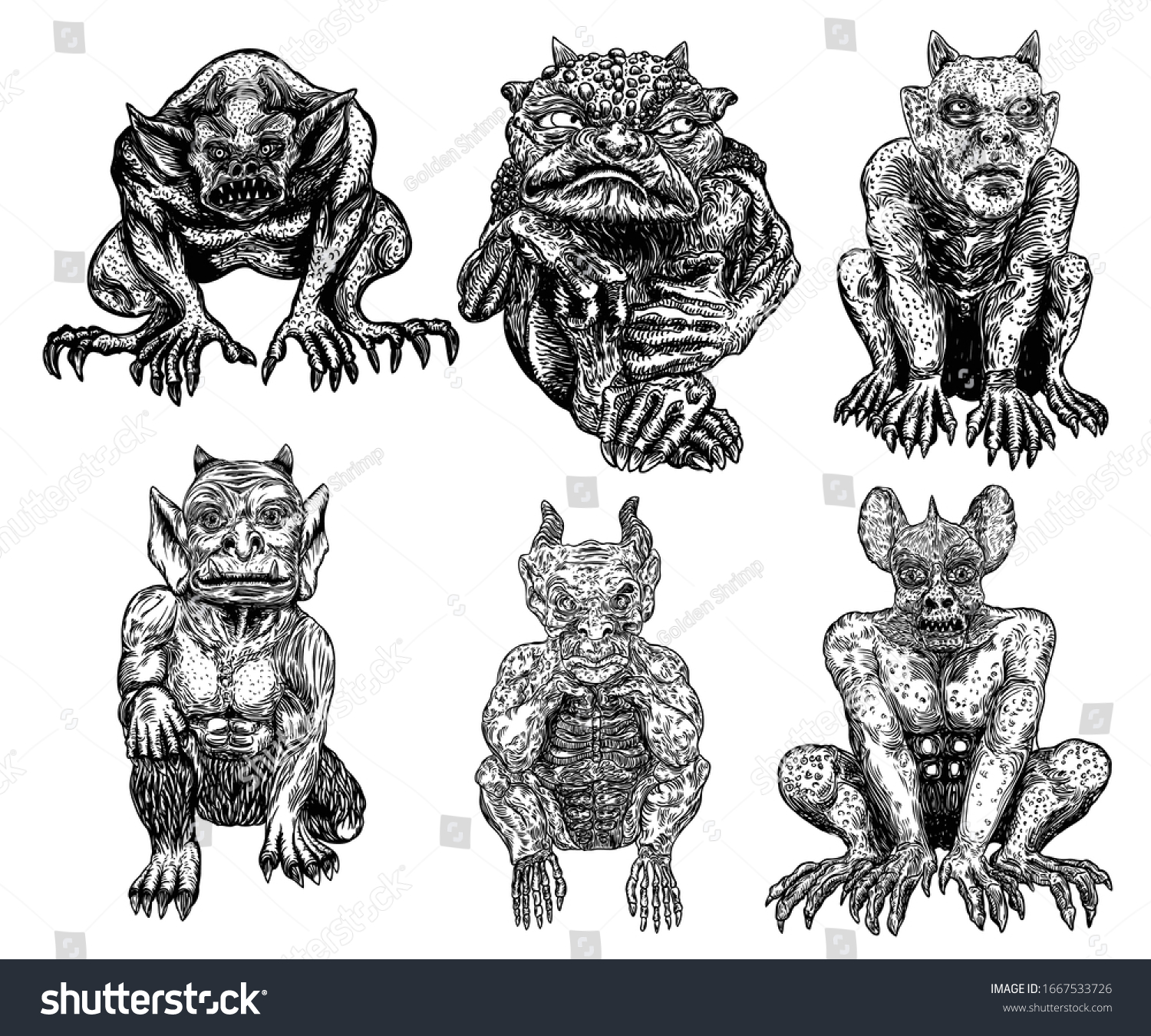 Set Demons Human Like Monsters Creatures Stock Vector (Royalty Free ...