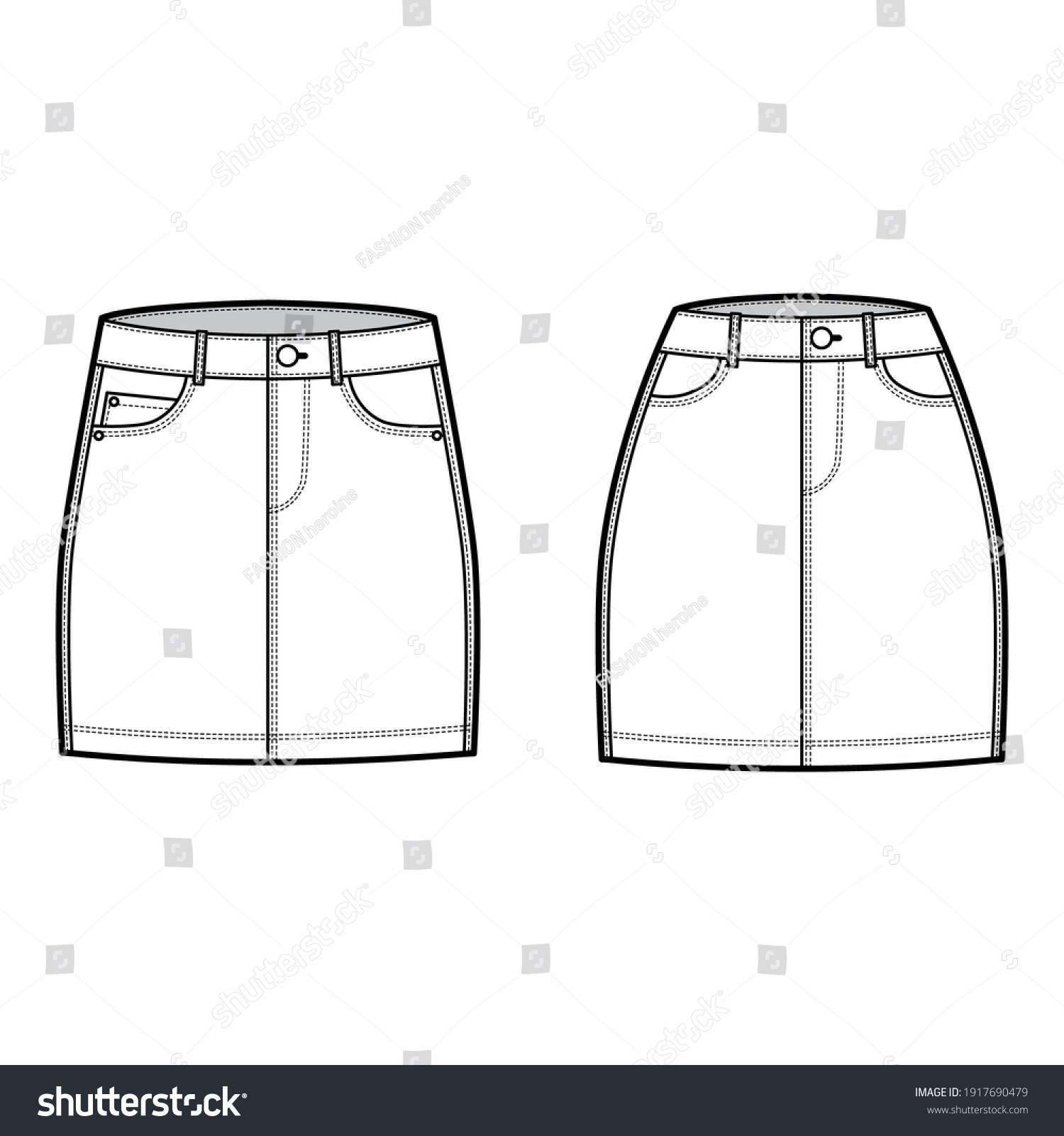 Set Denim Skirts Technical Fashion Illustration Stock Vector (Royalty ...