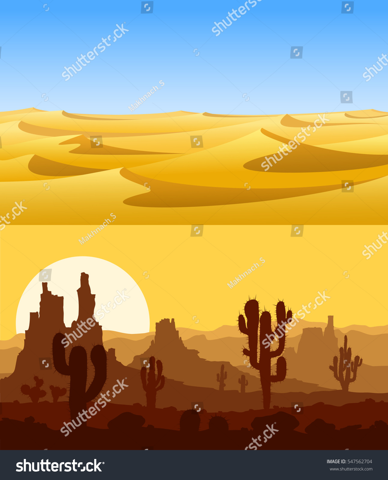 Set Desert Landscapes Yellow Sand Dunes Stock Vector Royalty Free 547562704
