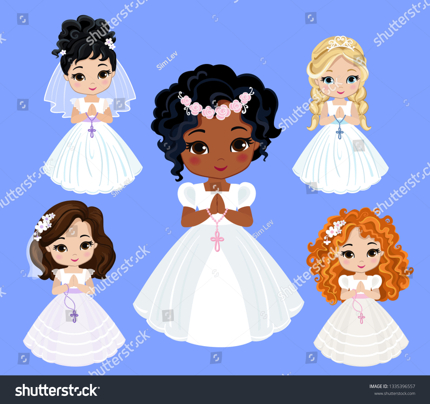 Set Design Elements First Communion Girls Stock Vector (Royalty Free ...