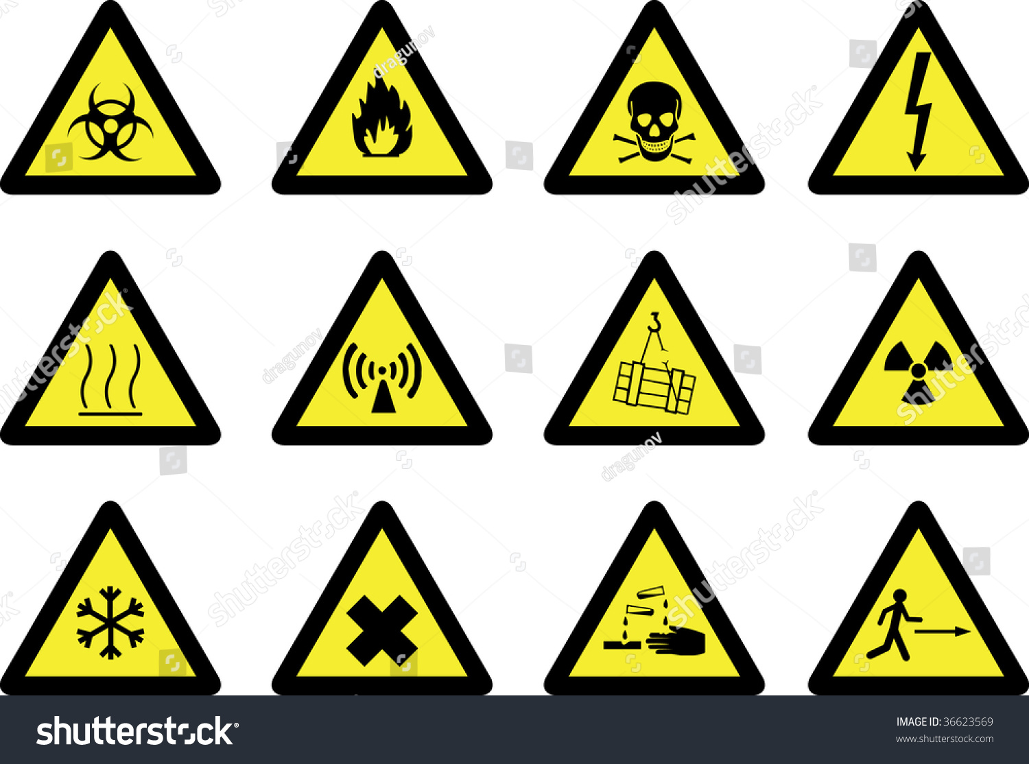 Set Of Detailed Hazard Signs. Stock Vector Illustration 36623569 ...