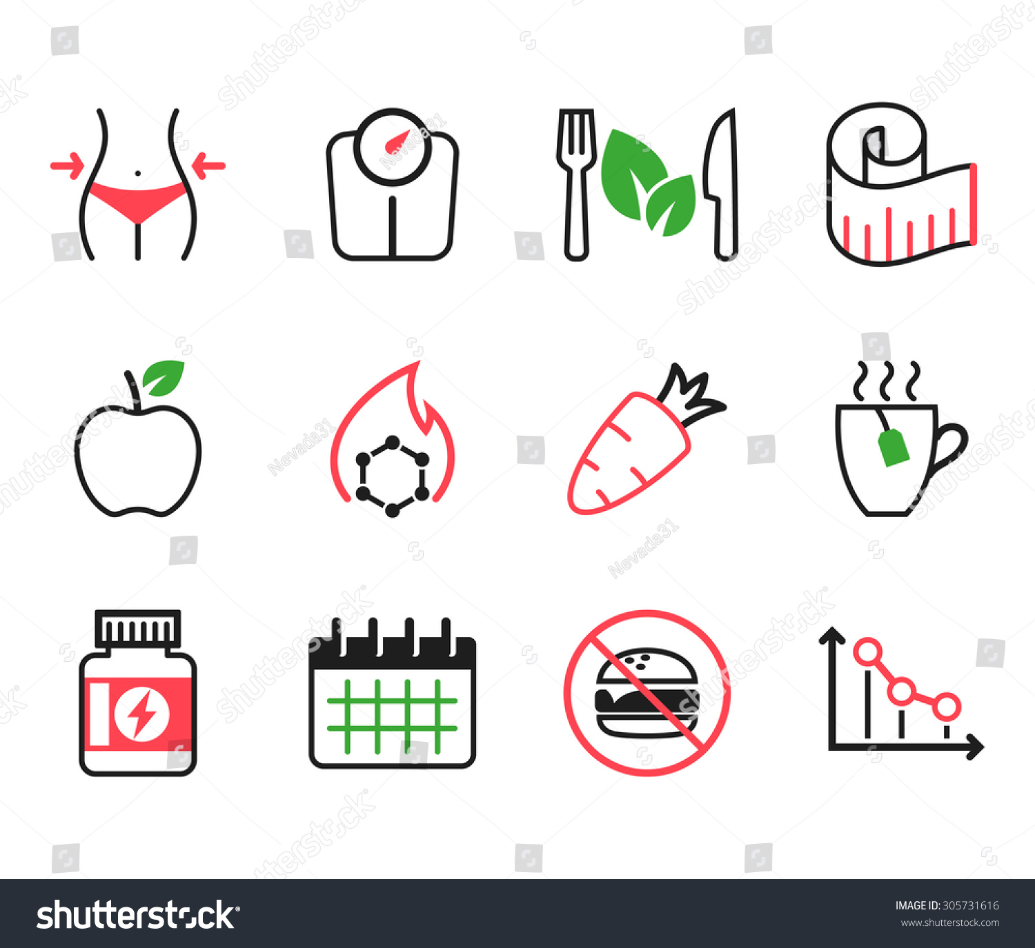 Set Of Diet Icons Stock Vector Illustration 305731616 Shutterstock 9098