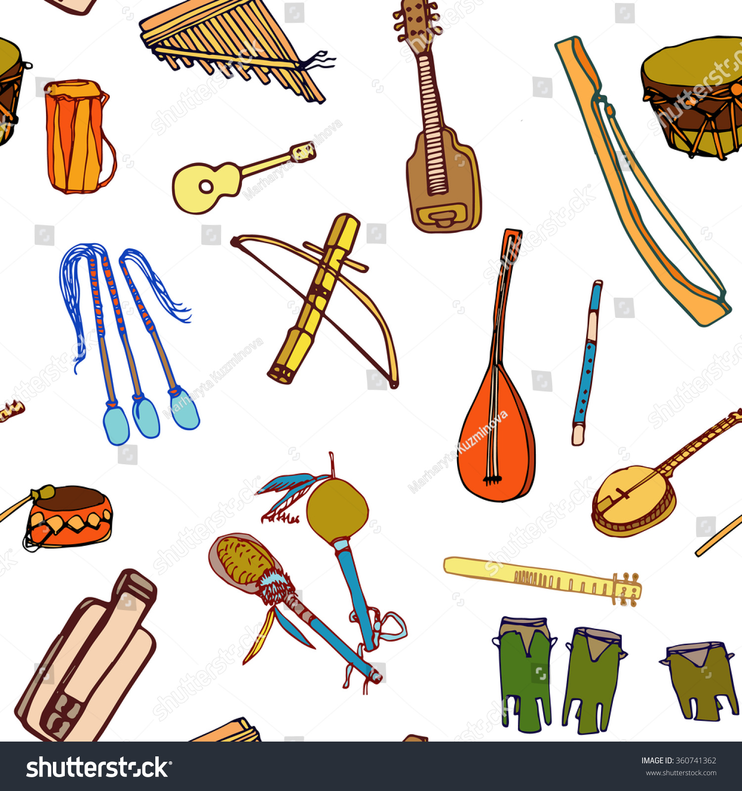 Set Of Different American Indian National Musical Instruments. Isolated ...