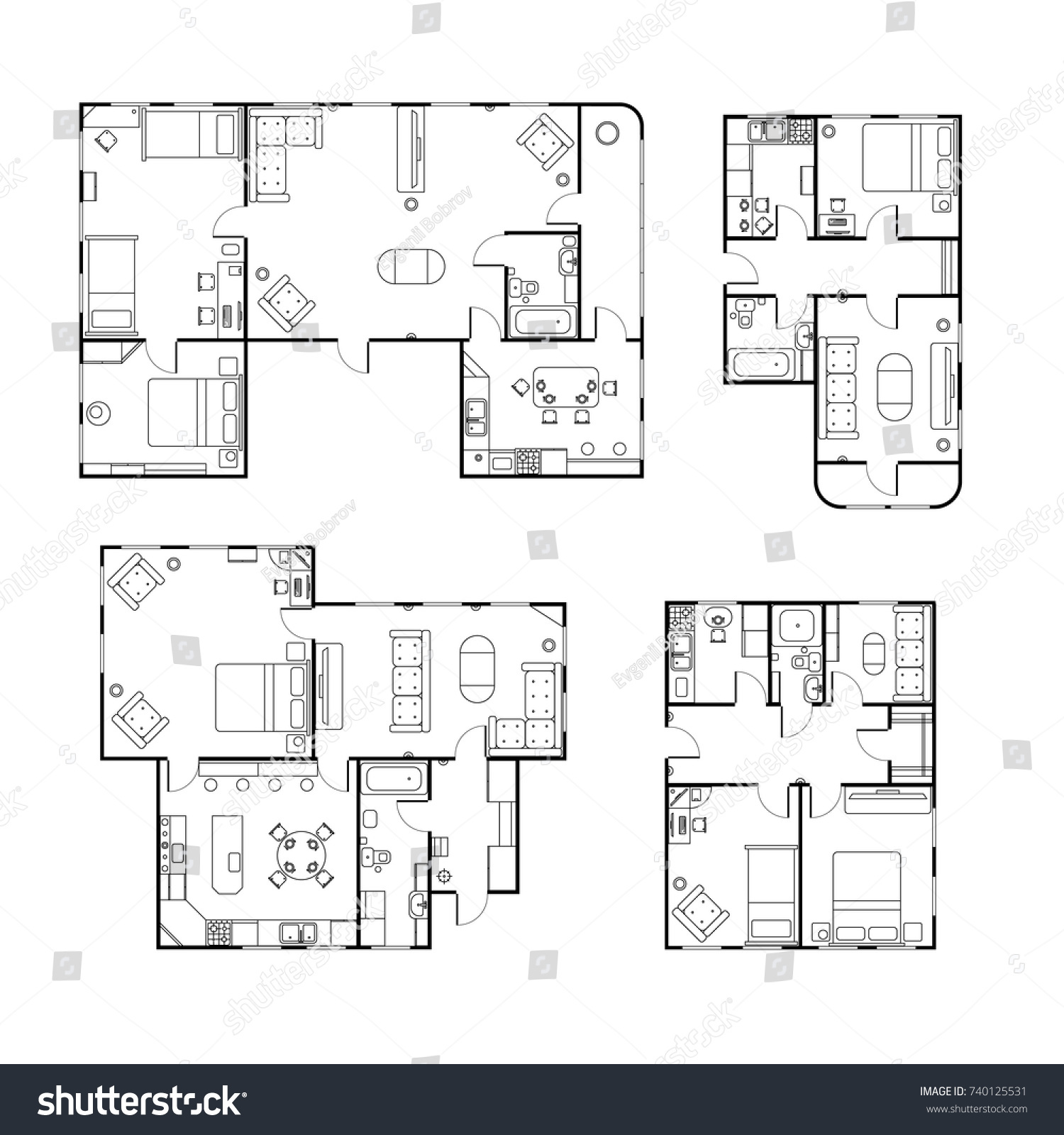 Set Different Black White House Floor Stock Vektorgrafik