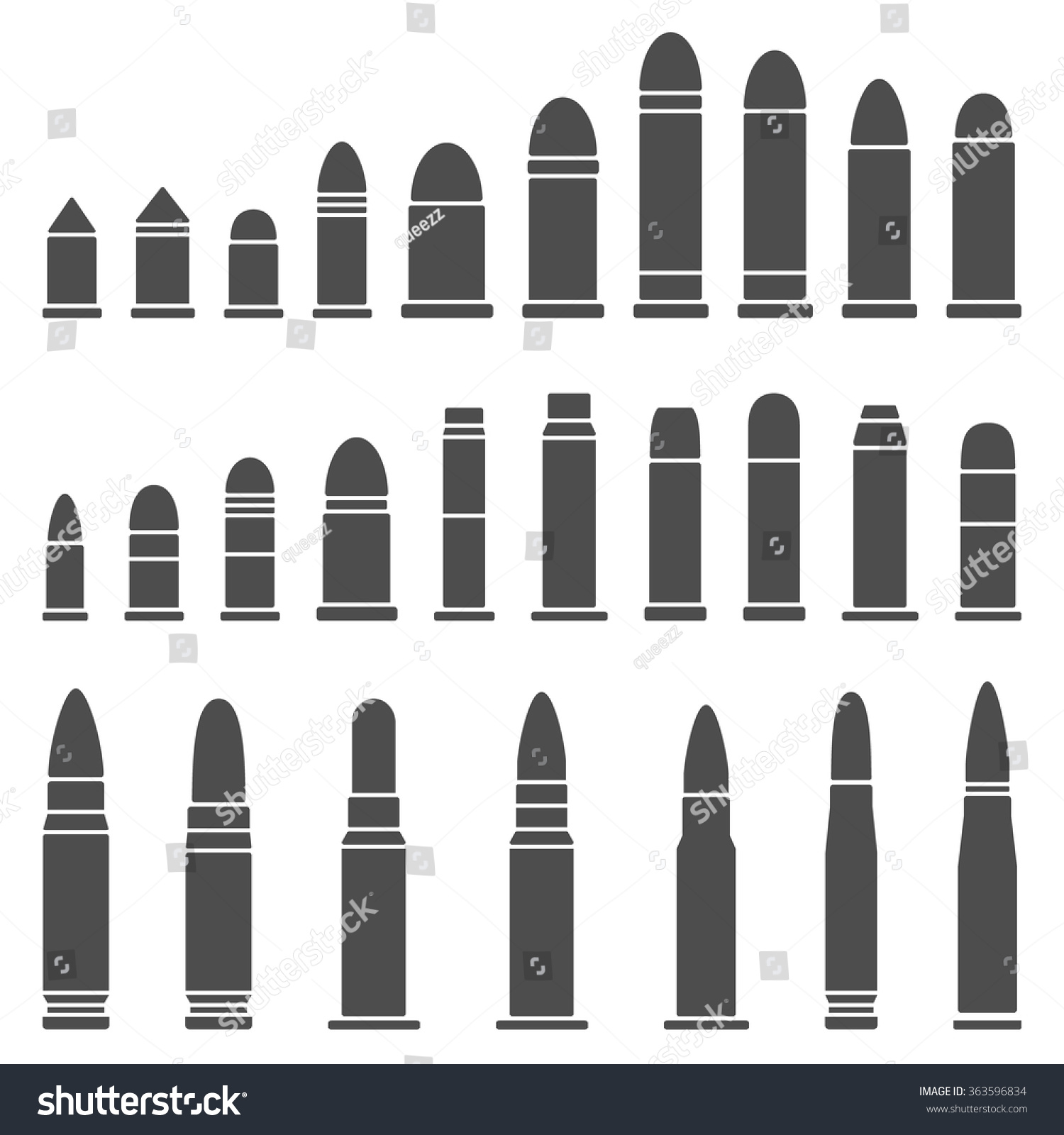 Set Different Caliber Bullets Ammunition Guns Stock Vector (Royalty ...