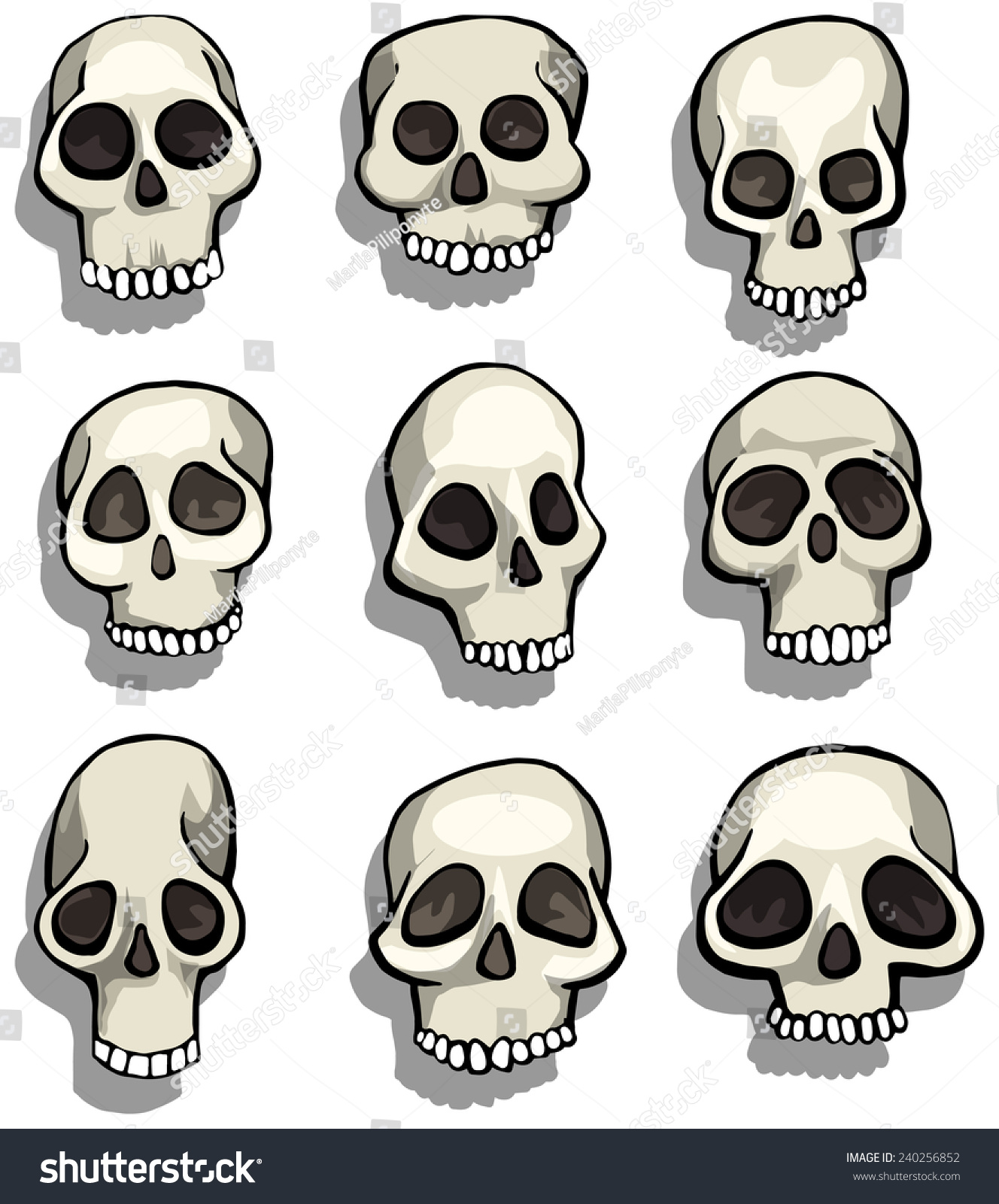 Set Of Different Cartoon Skulls, Vector Illustration - 240256852 ...