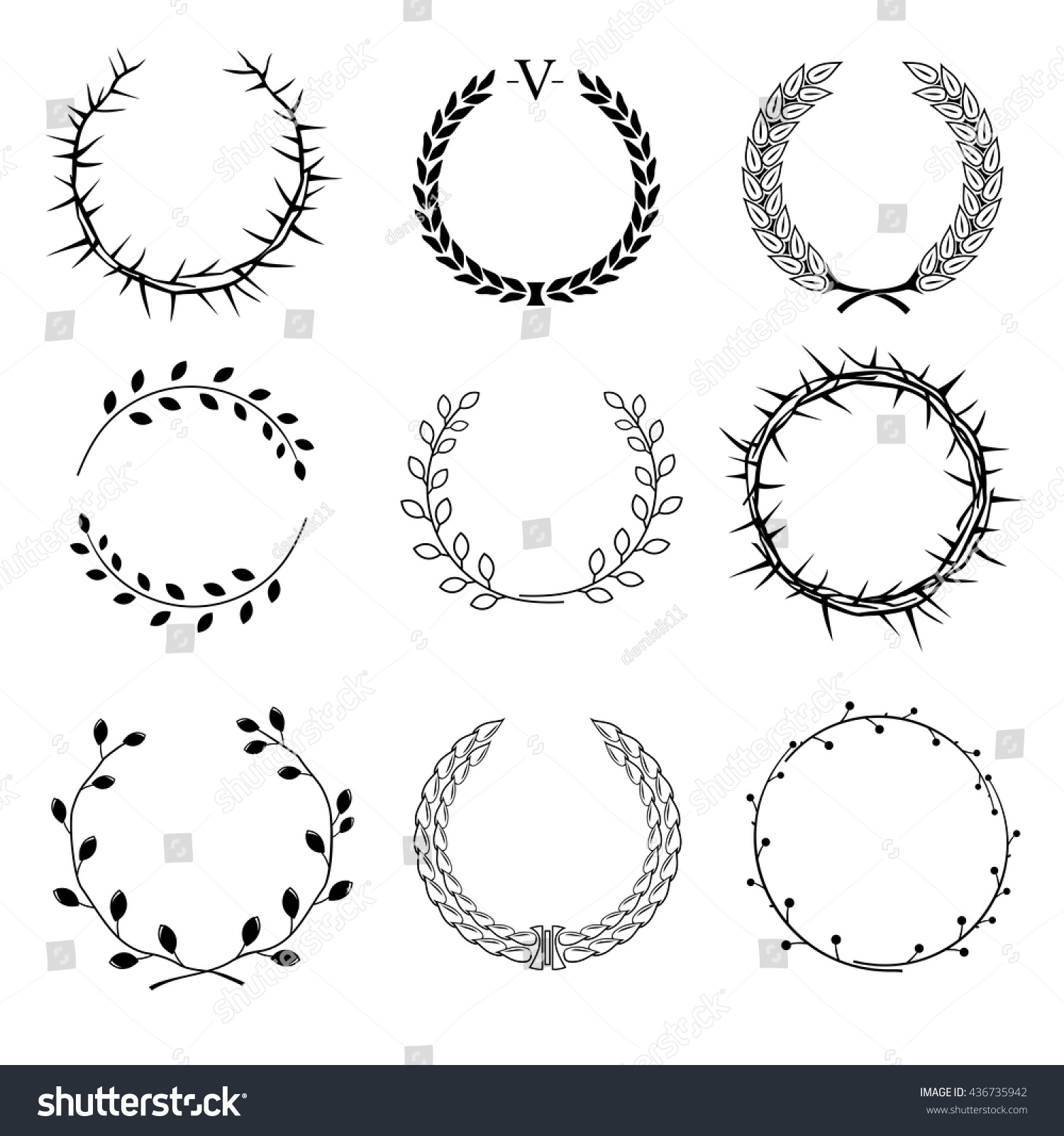 Set Different Circular Wreaths Different Plants Stock Vector 436735942 ...