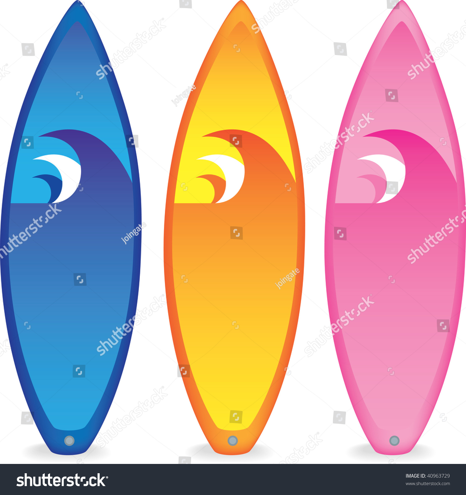 Set Of 3 Different Coloured Surfboards On White Background Stock Vector ...