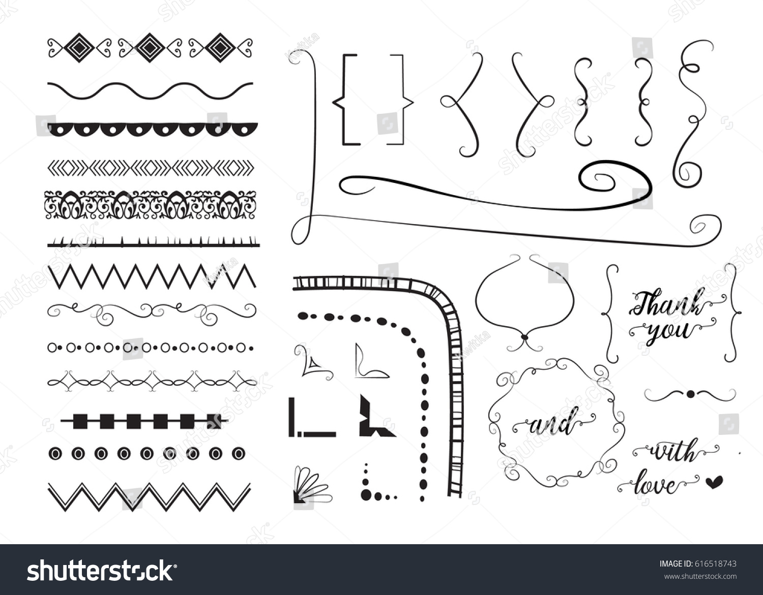 Set Different Decorative Elements Borders Brackets Stock Vector ...