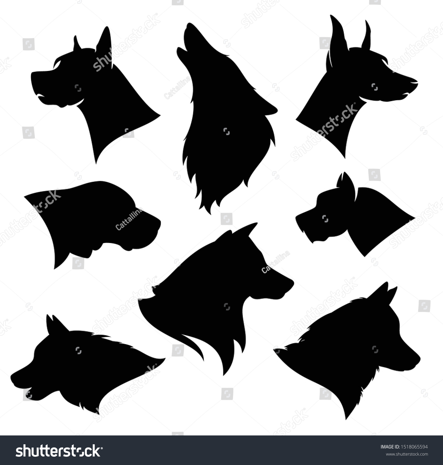 Set Different Dog Breeds Silhouettes Black Stock Vector Royalty