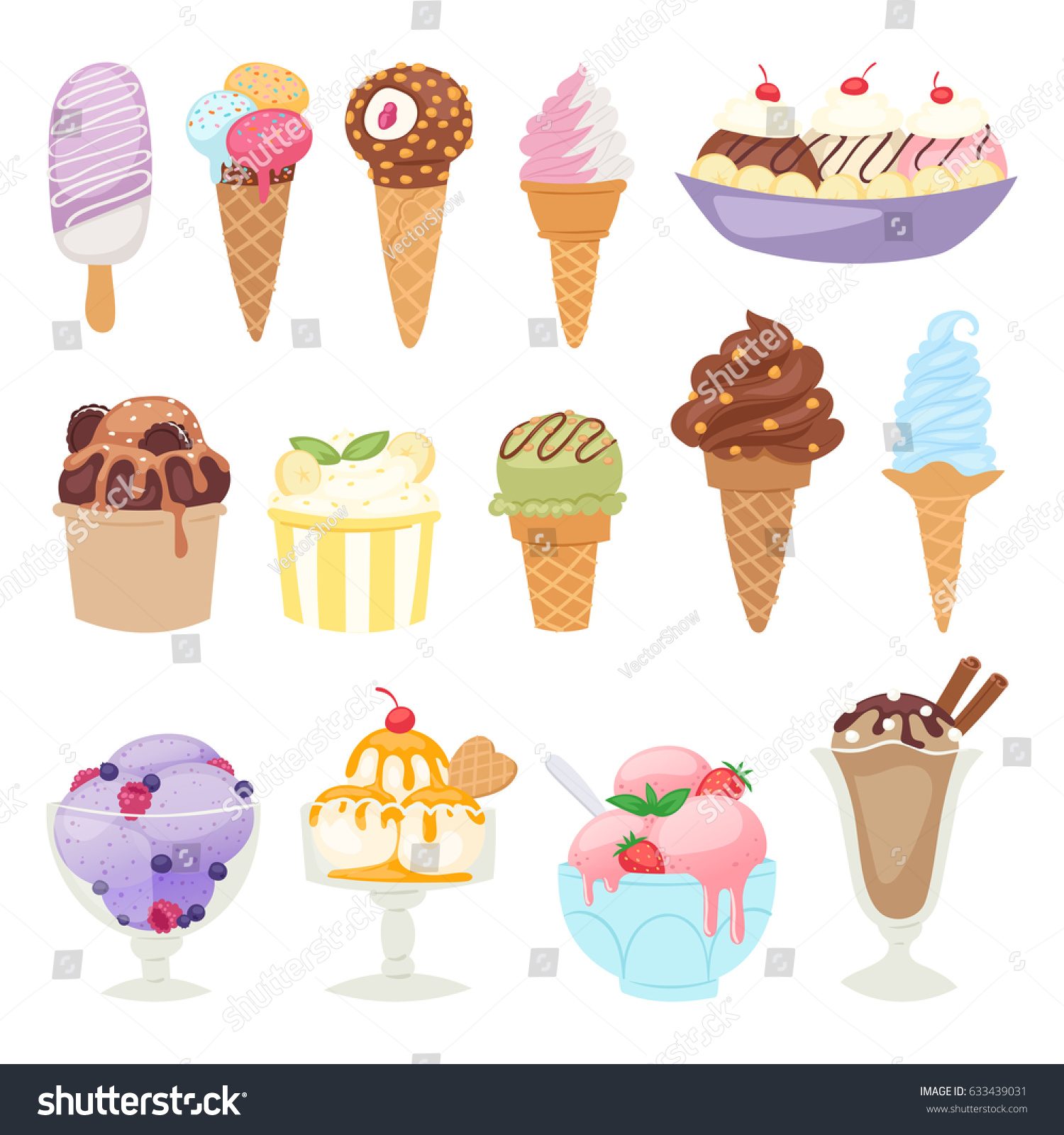 Set Different Ice Cream Isolatedon White Stock Vector (Royalty Free ...