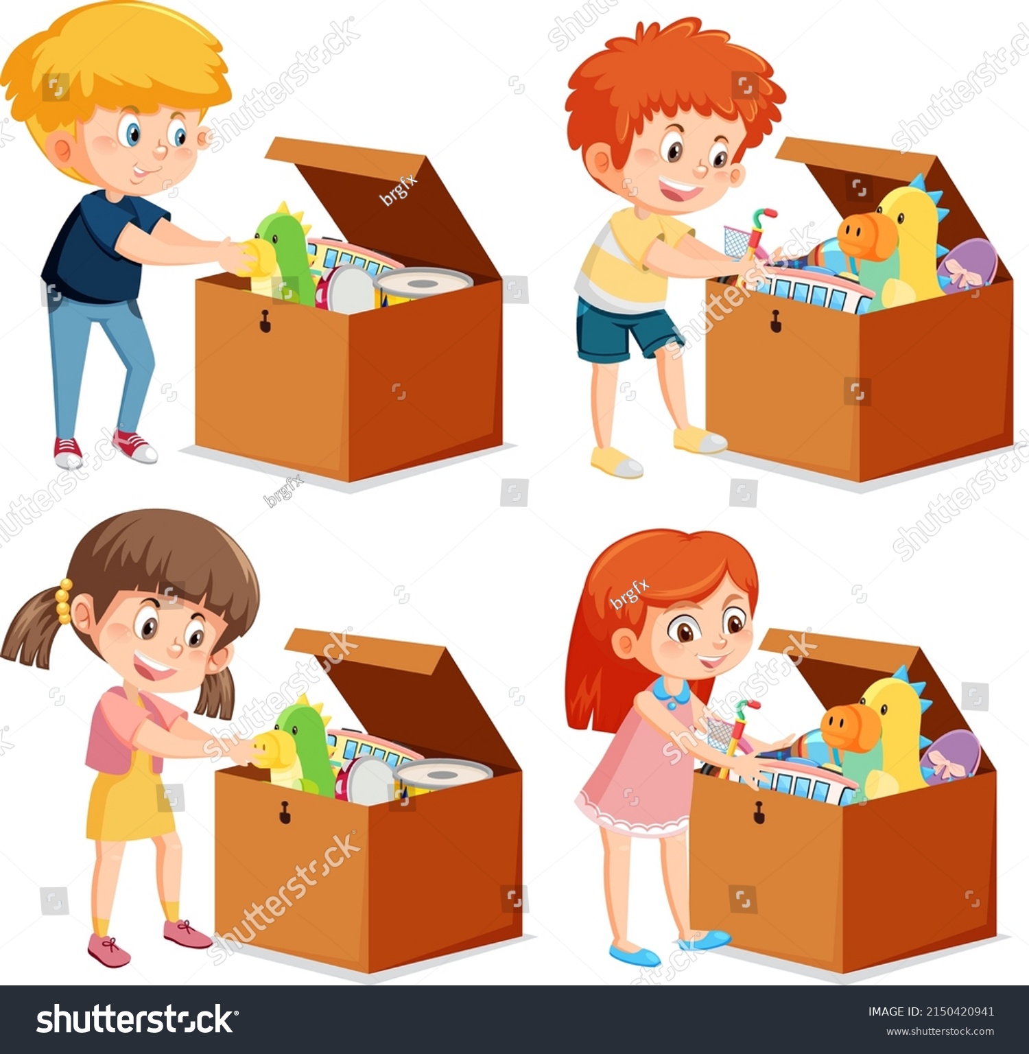 Set Different Kids Putting Their Toys Stock Vector (Royalty Free ...