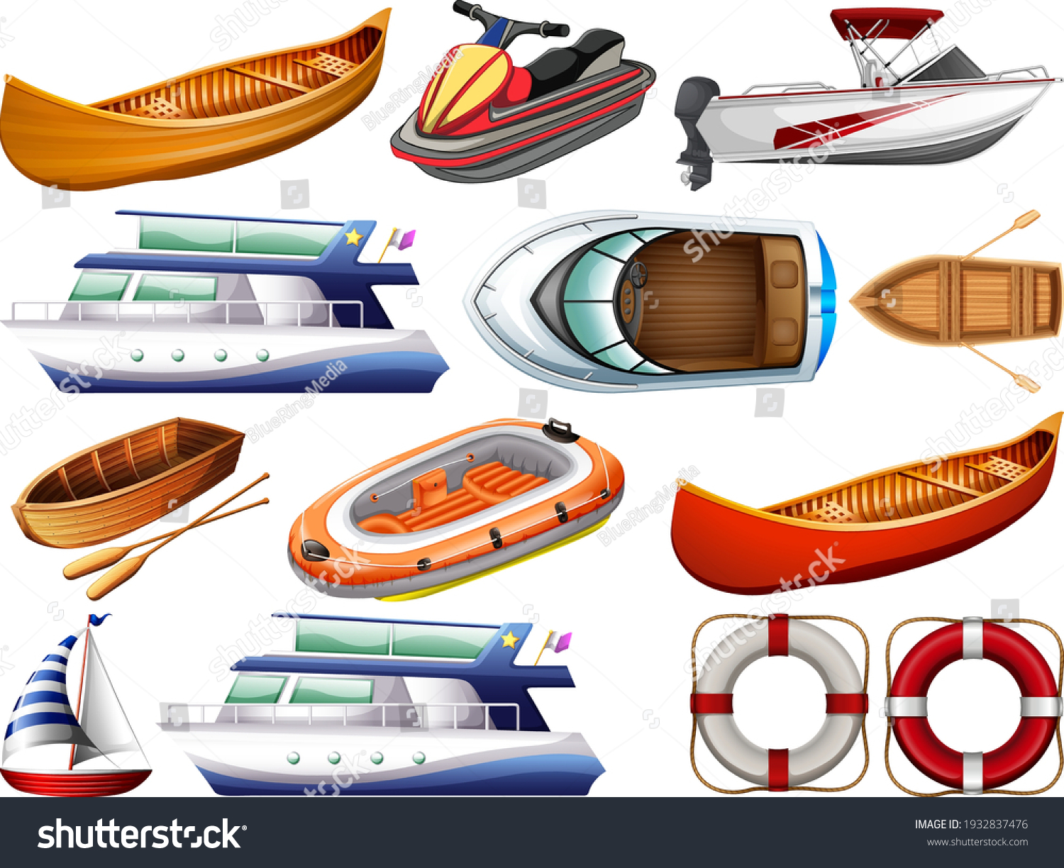 Set Different Kind Boats Ship Isolated Stock Vector (Royalty Free ...