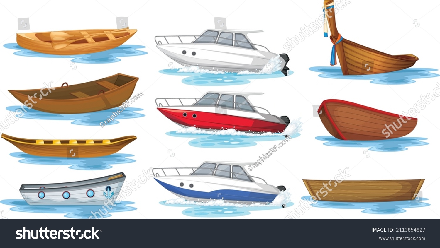 Set Different Kinds Boats Ships Isolated Stock Vector (Royalty Free ...