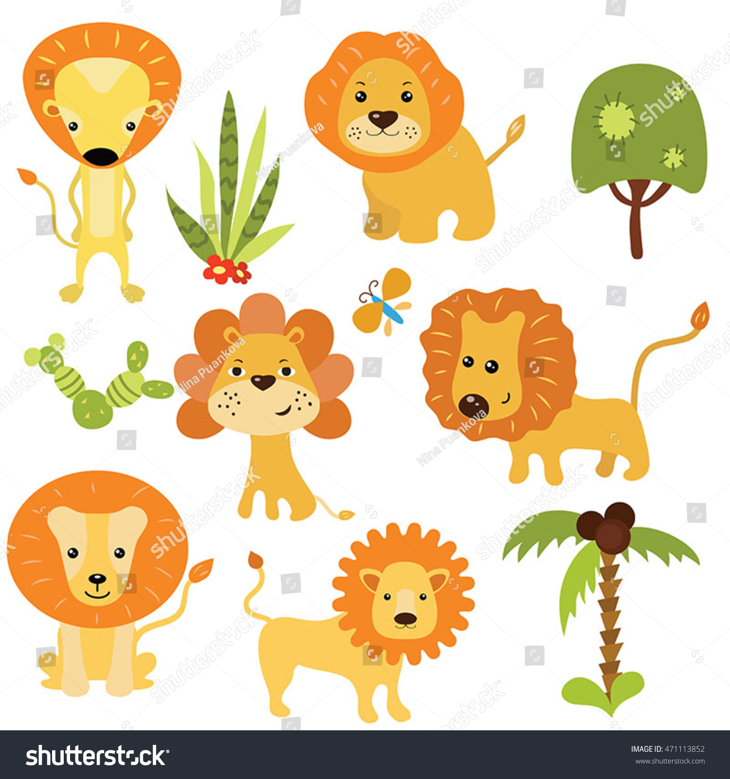 Set Of Different Lions On White Background. Stock Vector Illustration ...