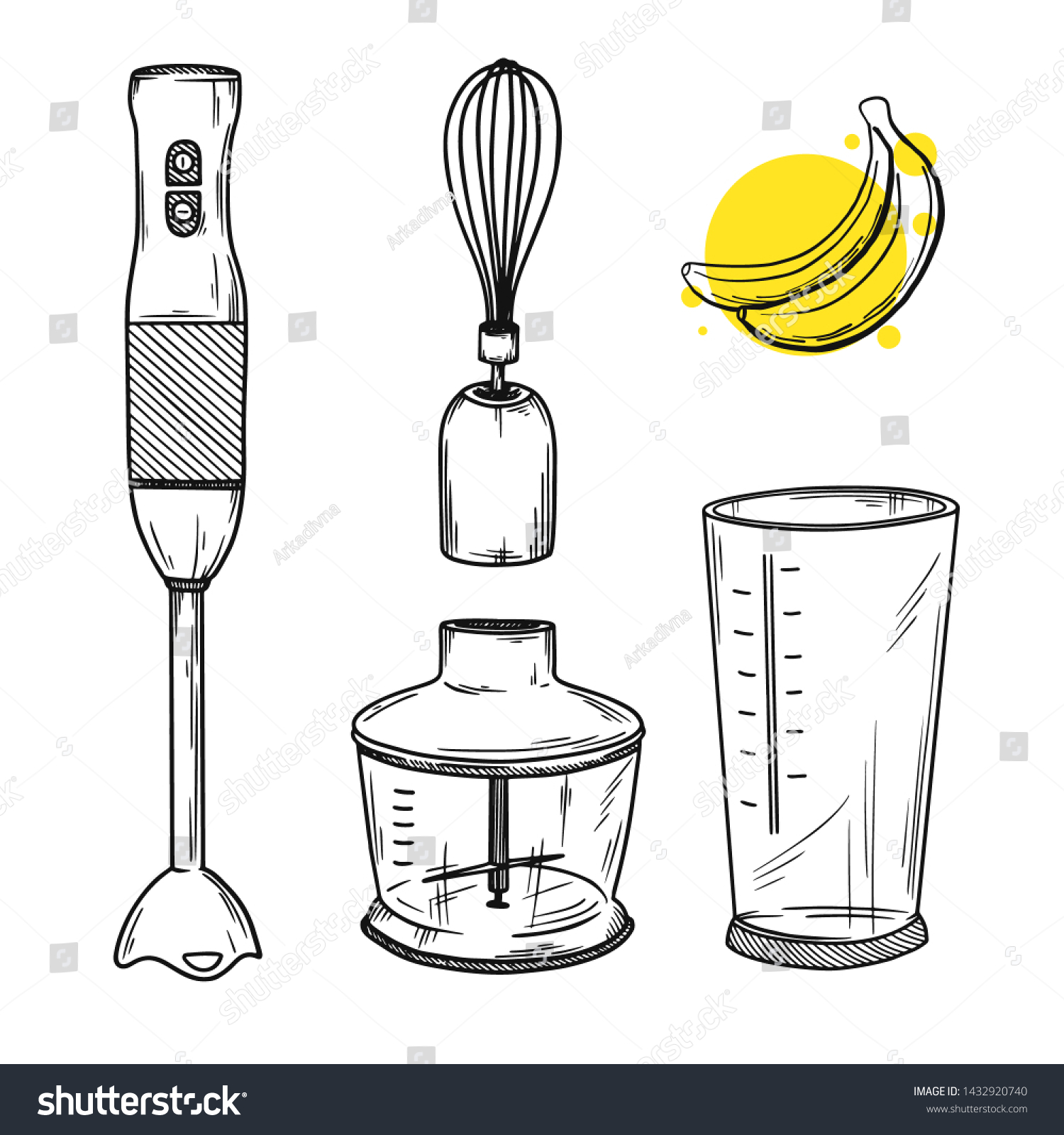 Set Different Parts Blender Hand Blender Stock Vector (Royalty Free