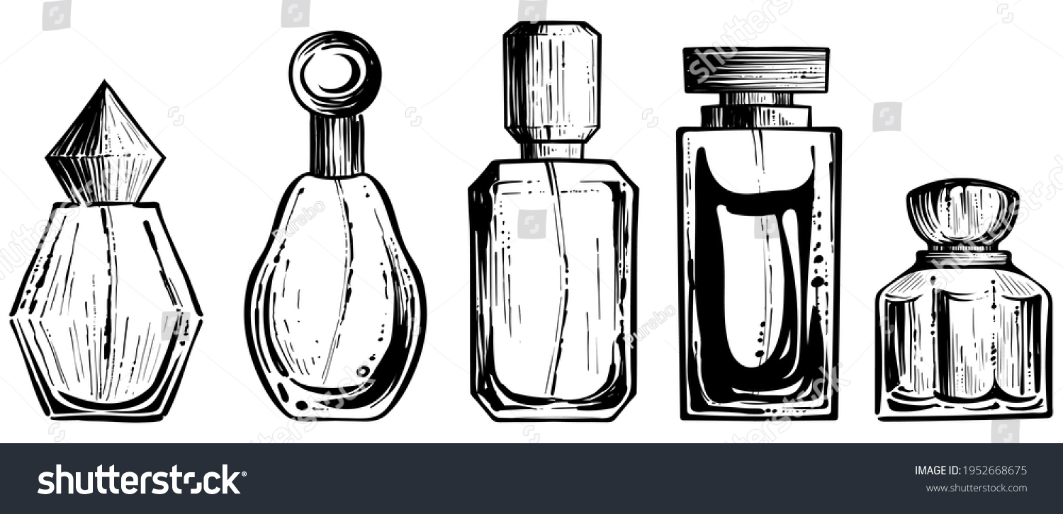 SVG of Set of different perfume bottles, monochrome vector svg