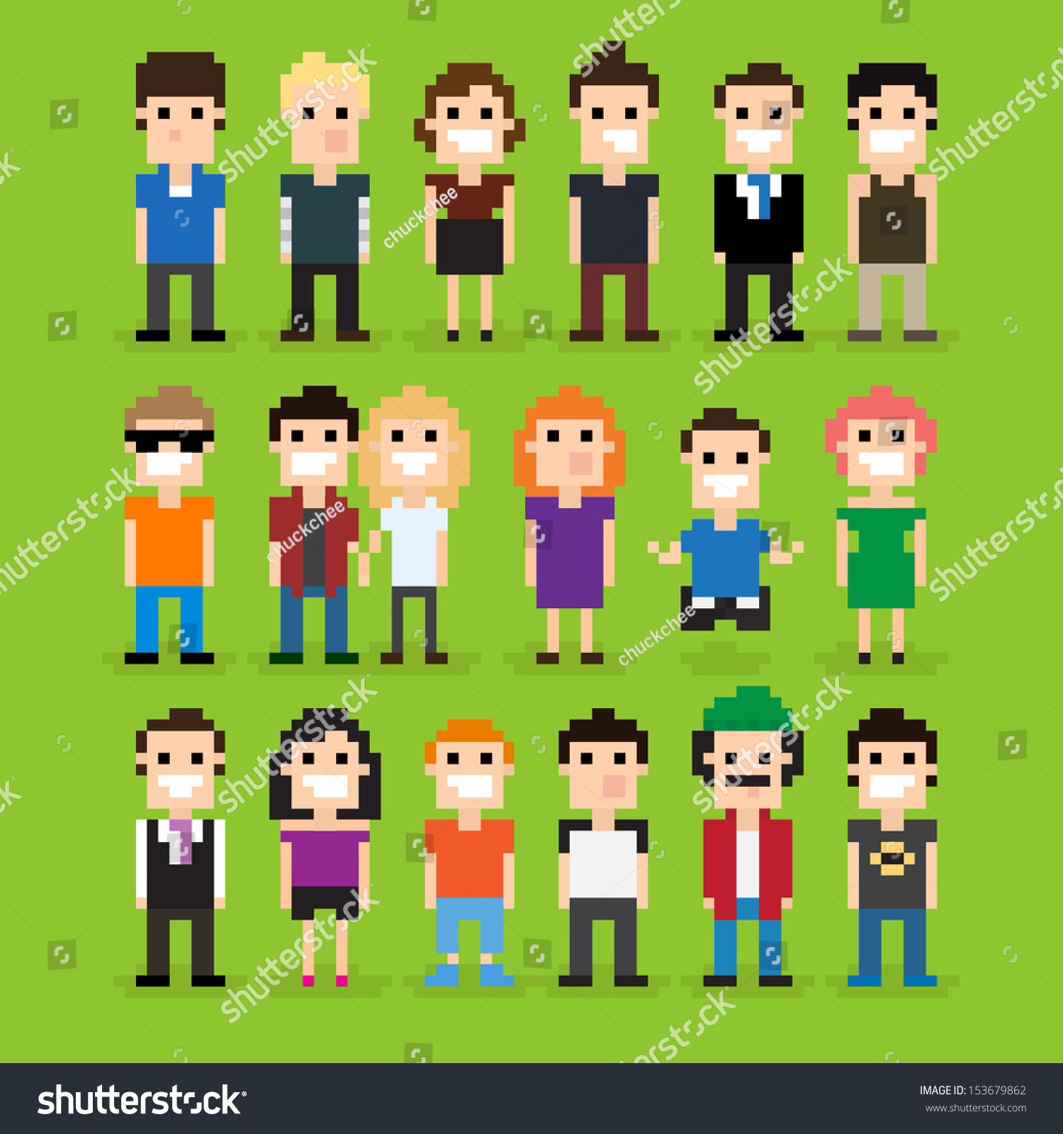 Set Of Different Pixel People, Vector Illustration - 153679862 ...