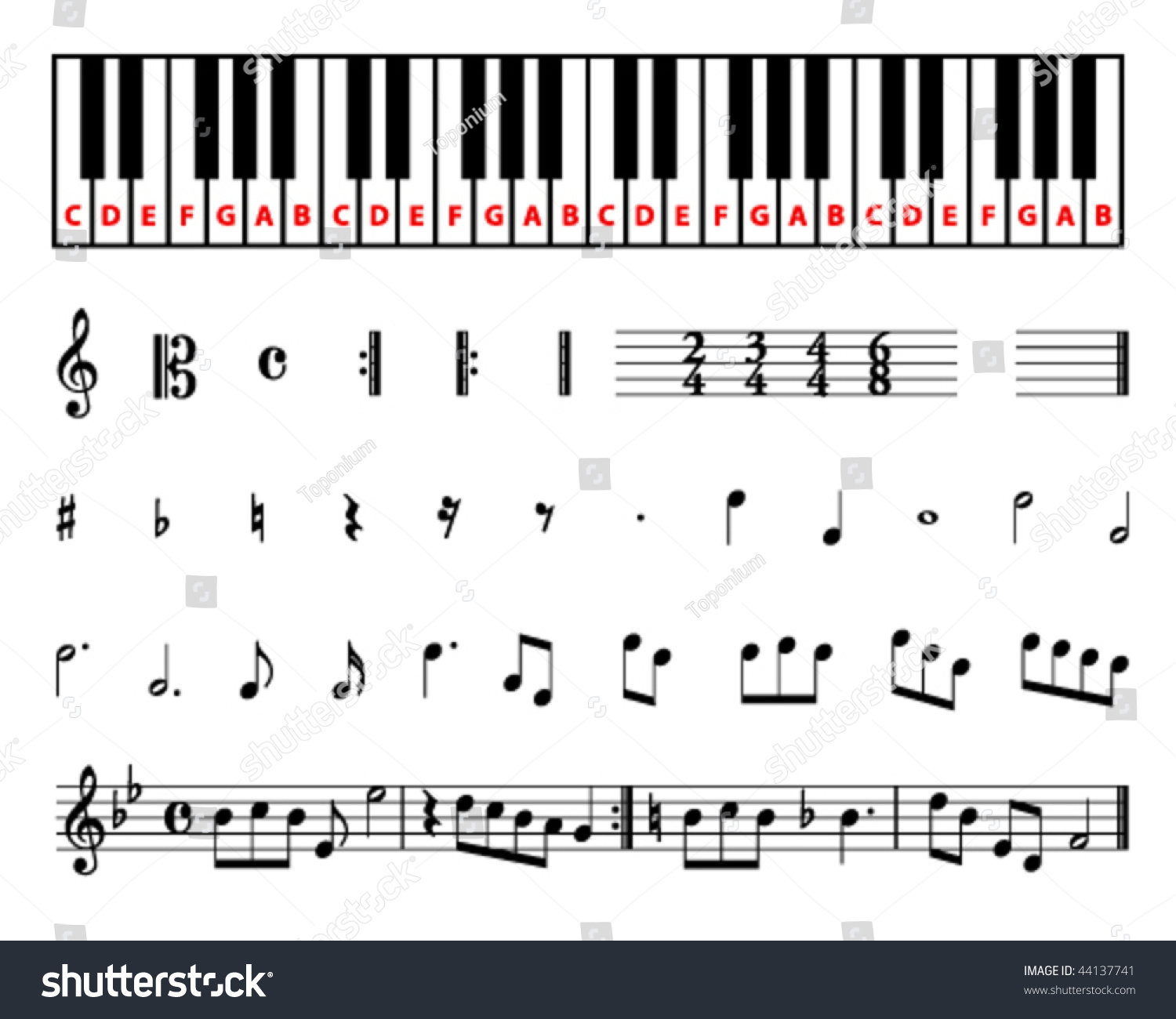 Set Different Sheet Music Symbols Piano Stock Vector 44137741 Shutterstock