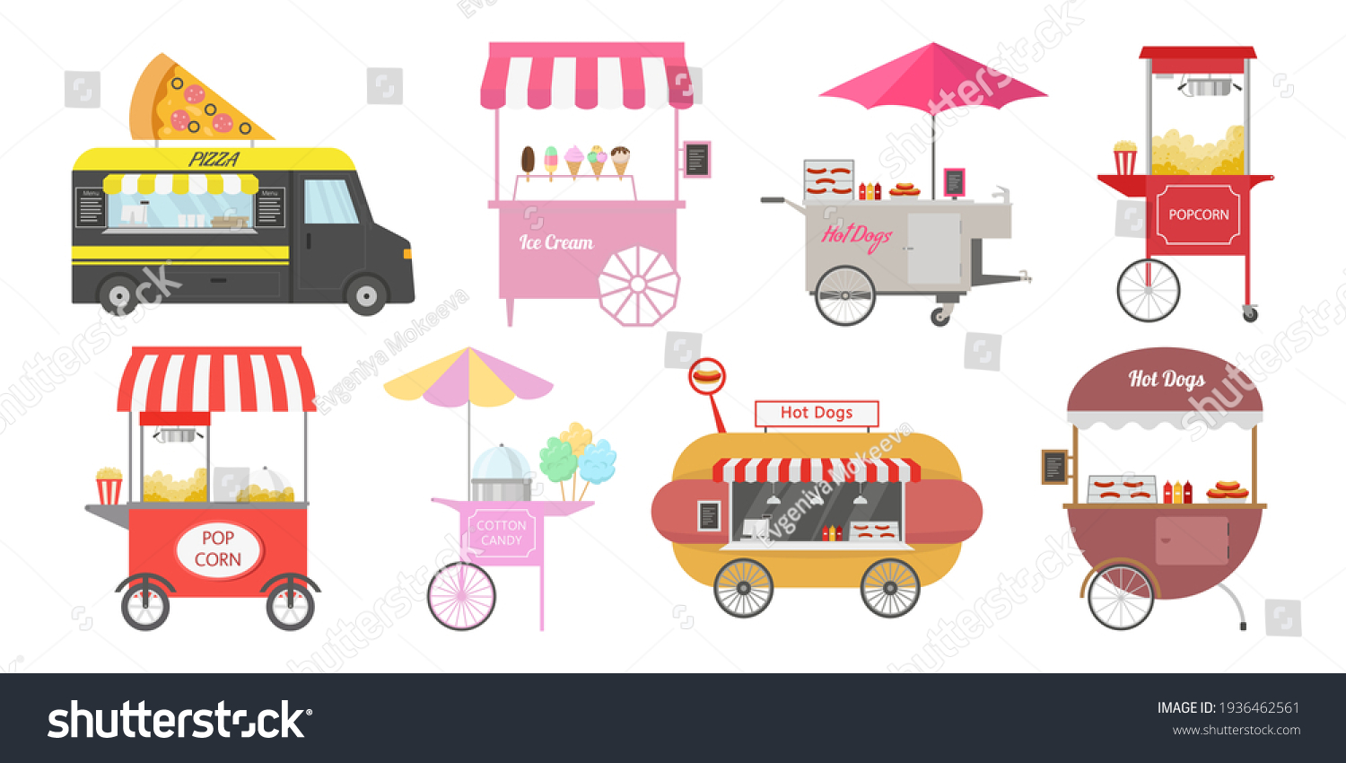 Set Different Street Food Carts Vector Stock Vector Royalty Free