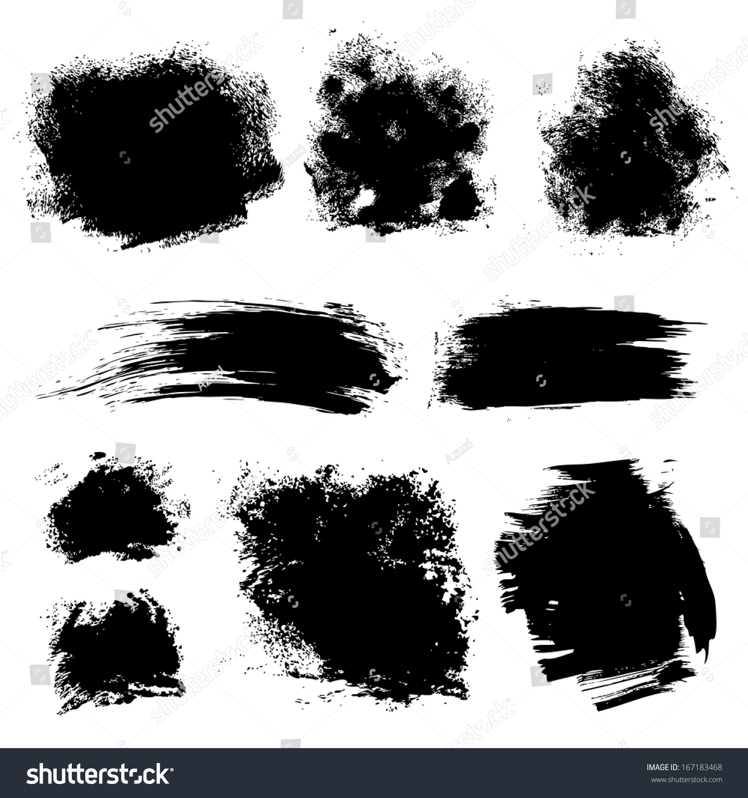 Set Of Different Strokes Thick Paint Textured Brush On White Background ...