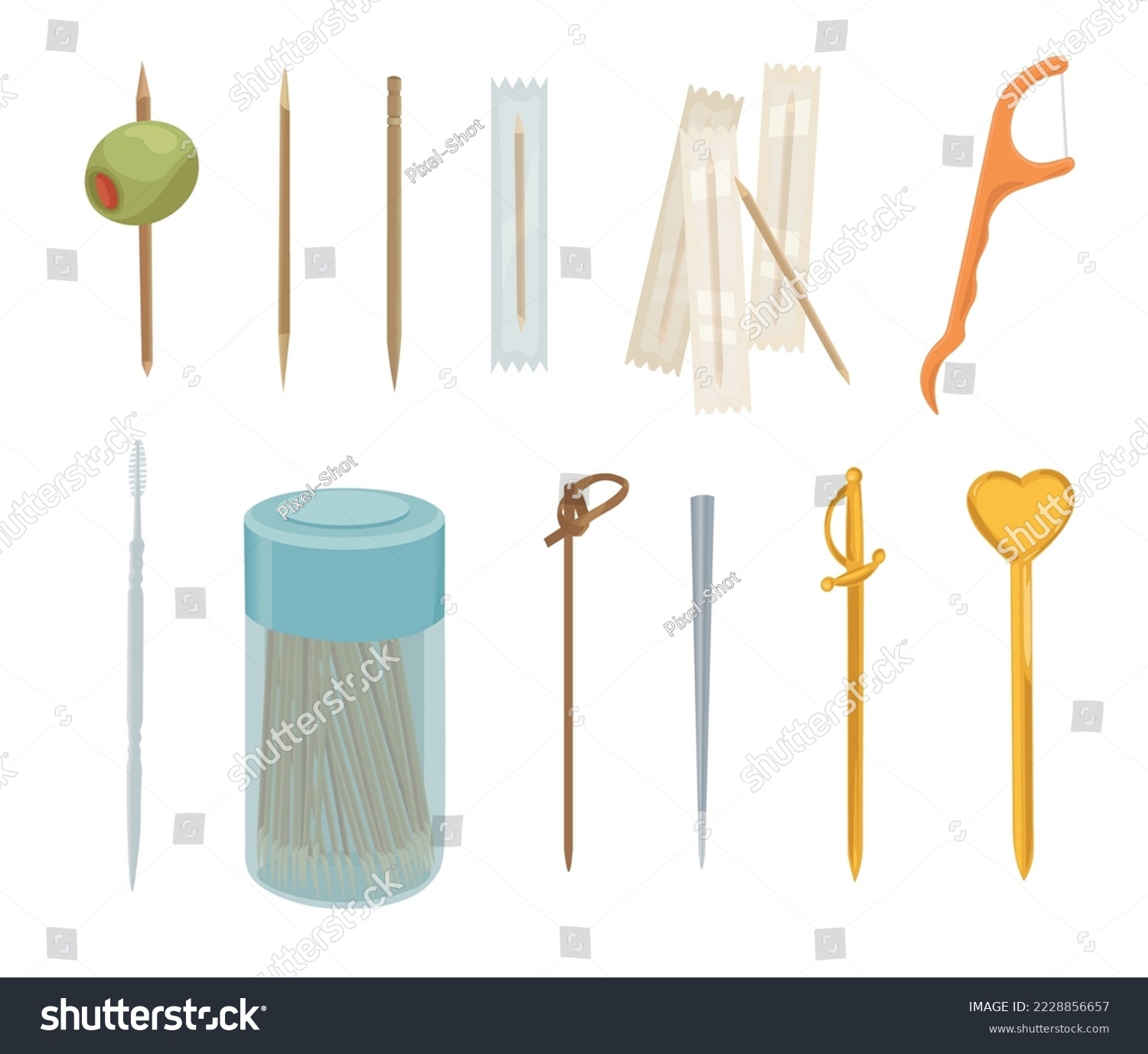 SVG of Set of different toothpicks on white background svg