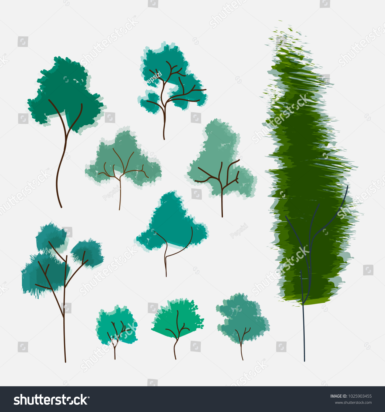 Set Different Trees Vector Illustration Stock Vector (Royalty Free ...