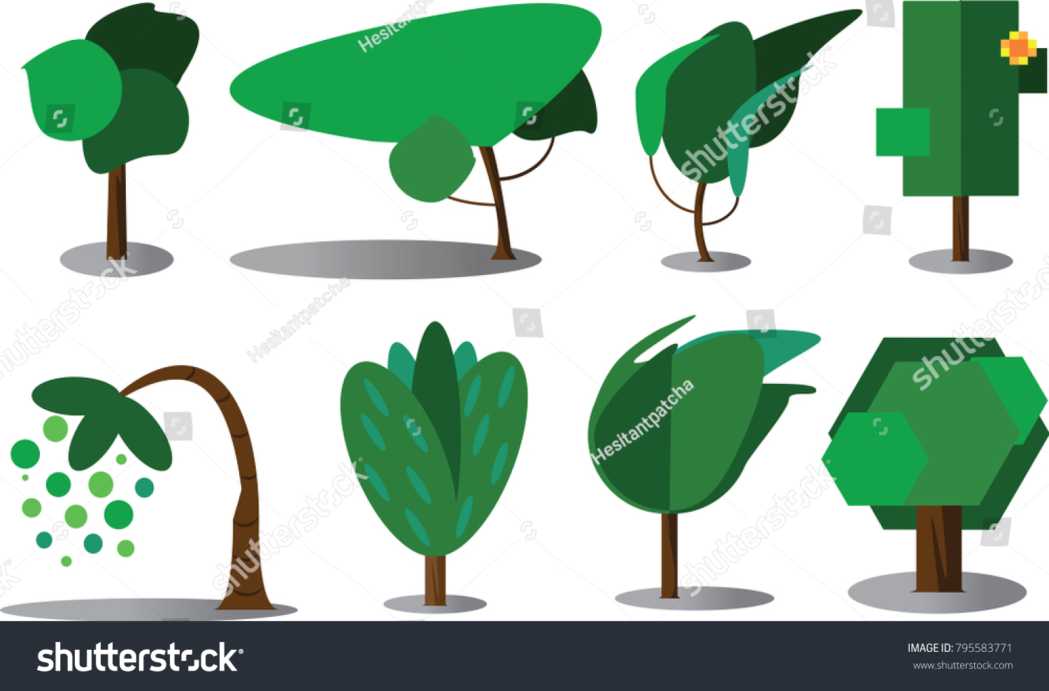 Set 8 Different Trees Vector Illustration Stock Vector (Royalty Free ...