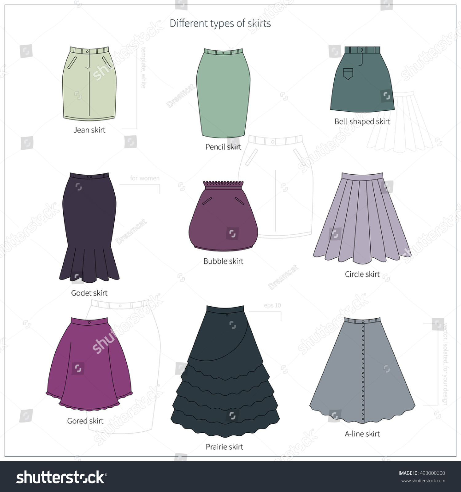 Set Different Types Bright Colorful Skirts Stock Vector (Royalty Free ...