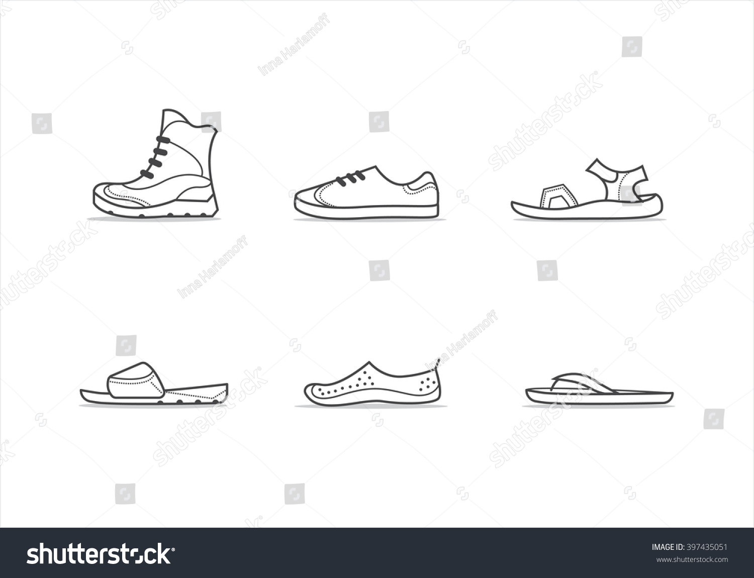 Set Different Types Footwear Boots Sneakers Stock Vector Set Different Types Footwear Boots Sneakers Stock Vector