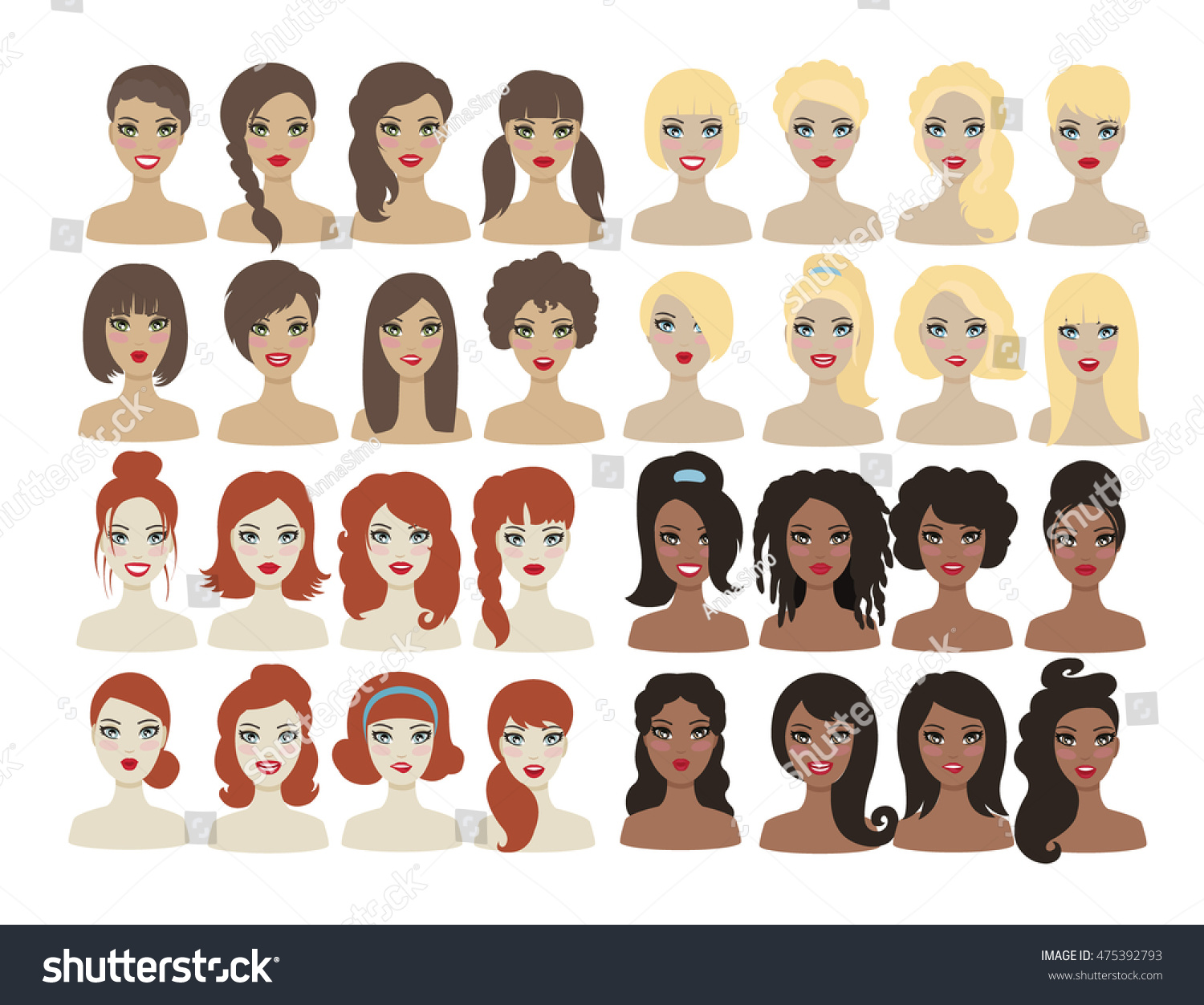 Set Different Types Woman Hair Style Stock Vector (Royalty Free ...