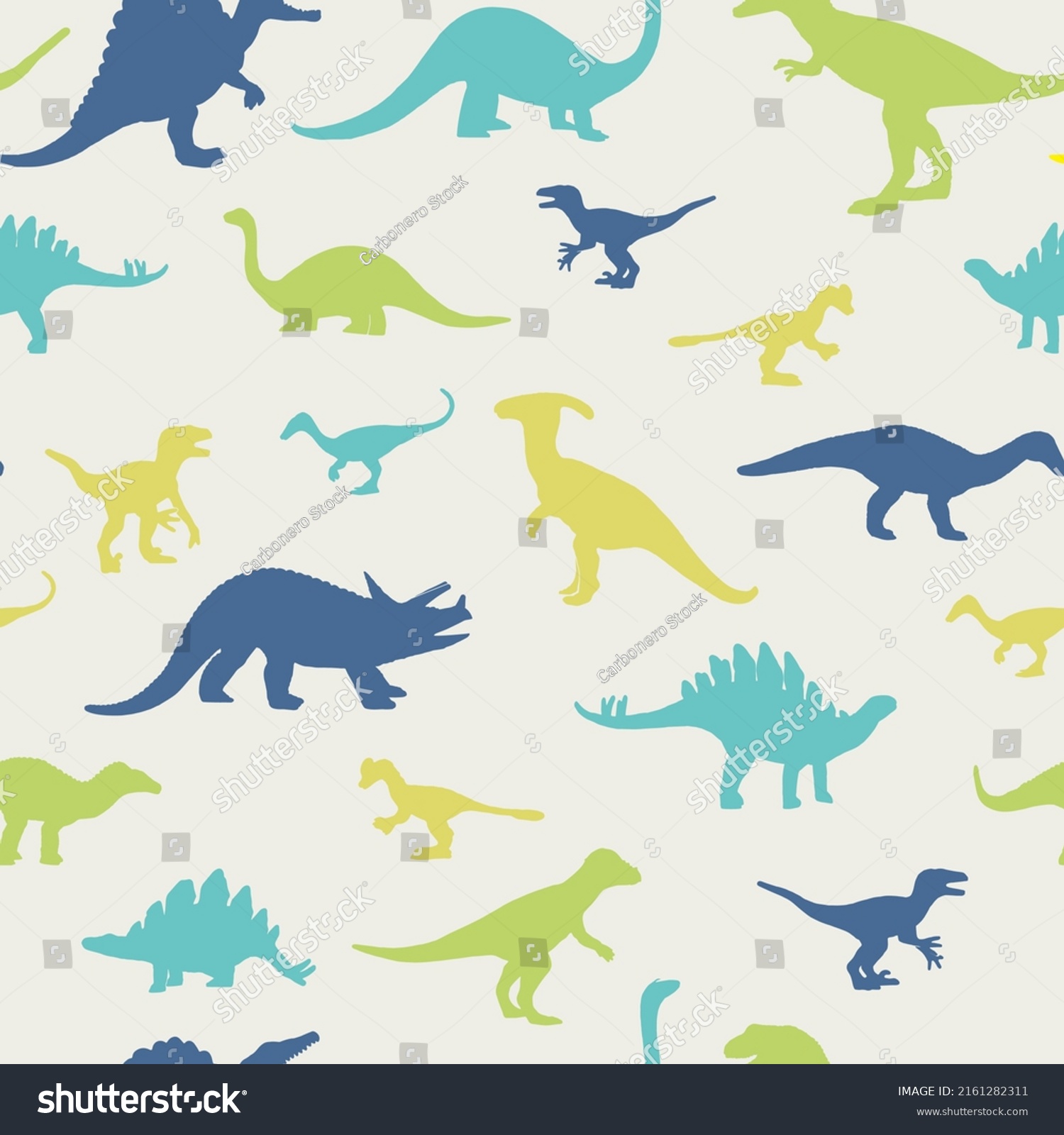 SVG of Set of dinosaurs silhouette seamless pattern colorful background svg