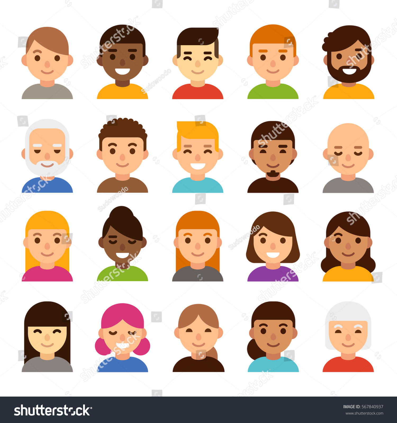 Set Diverse Male Female Avatars Simple Stock Vector (Royalty Free ...