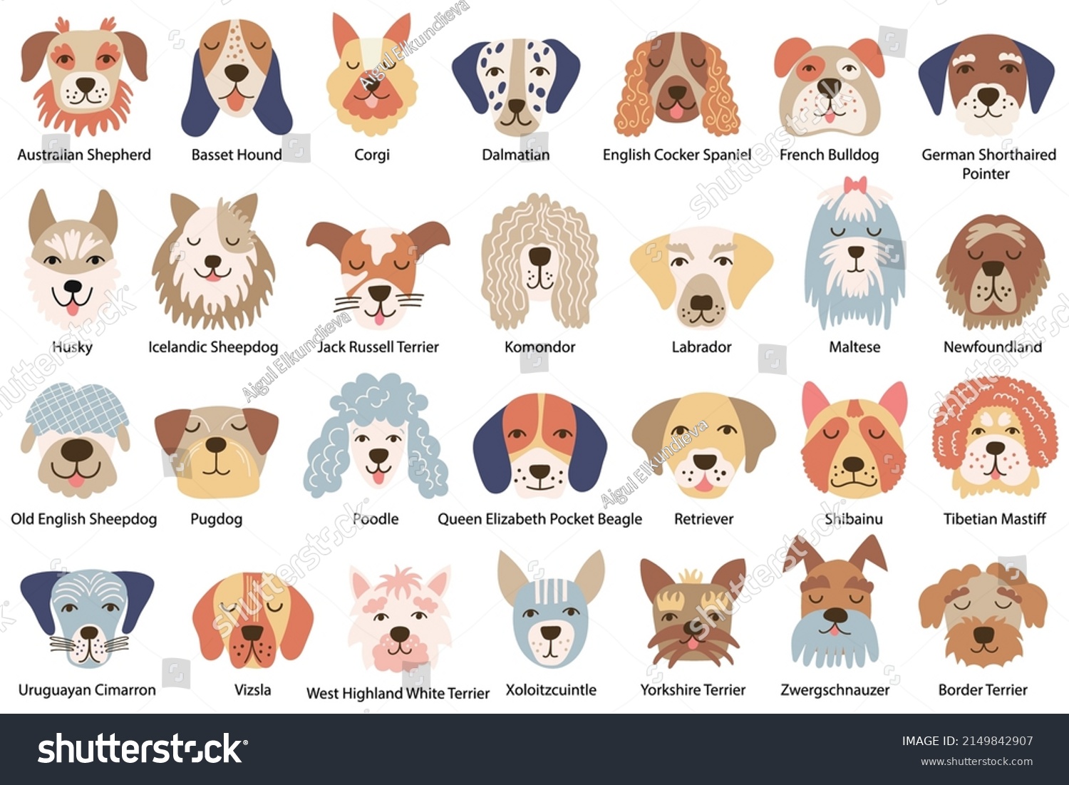 Set Dog Faces Various Breeds Vector Stock Vector (Royalty Free ...