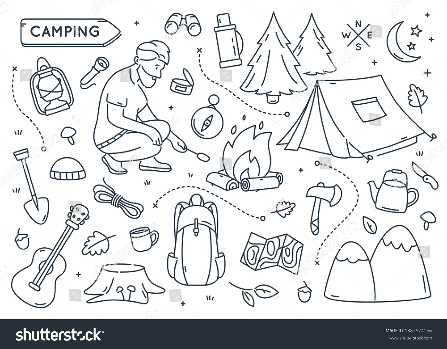 Set Doodle Camping Elements Isolated Stock Vector (Royalty Free ...