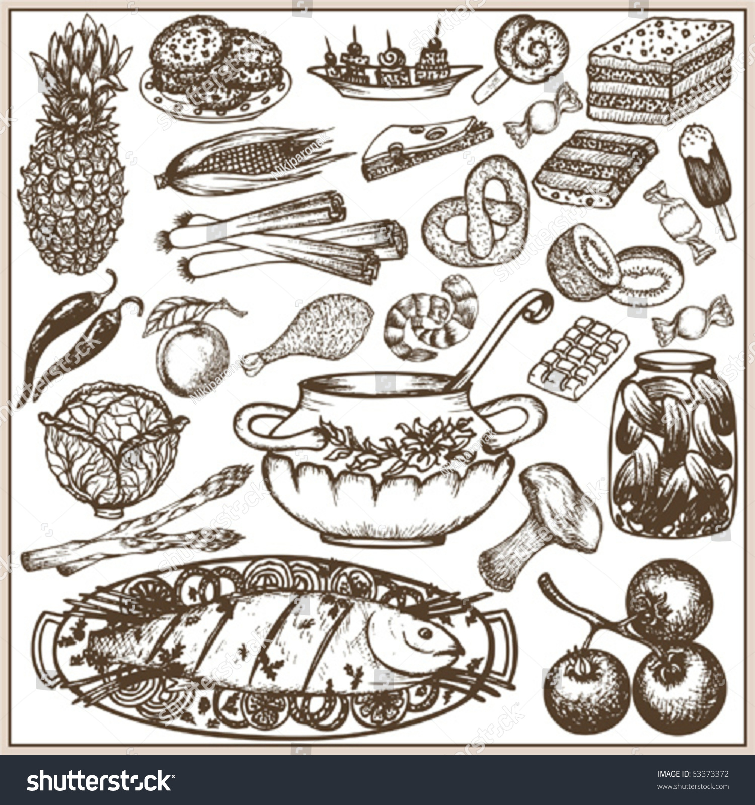 Set Doodle Food Stock Vector (Royalty Free) 63373372