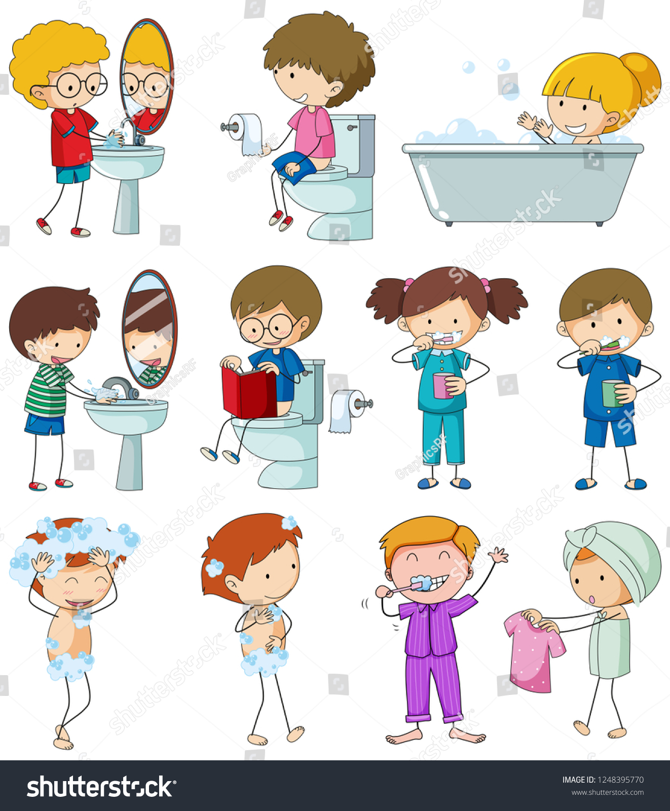 Set Doodle Kid Daily Routine Illustration Stock Vector (Royalty Free ...